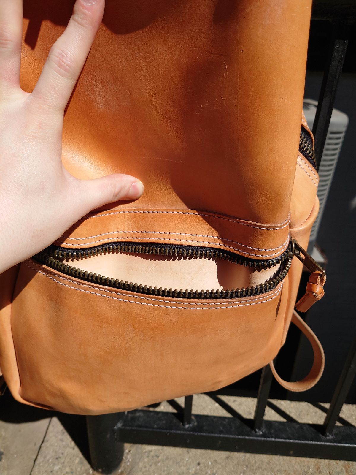 Photo by Exsufflicate on April 5, 2026 of the Go Forth Goods Classic Zippered Leather Backpack in Unknown Natural Veg Tan.