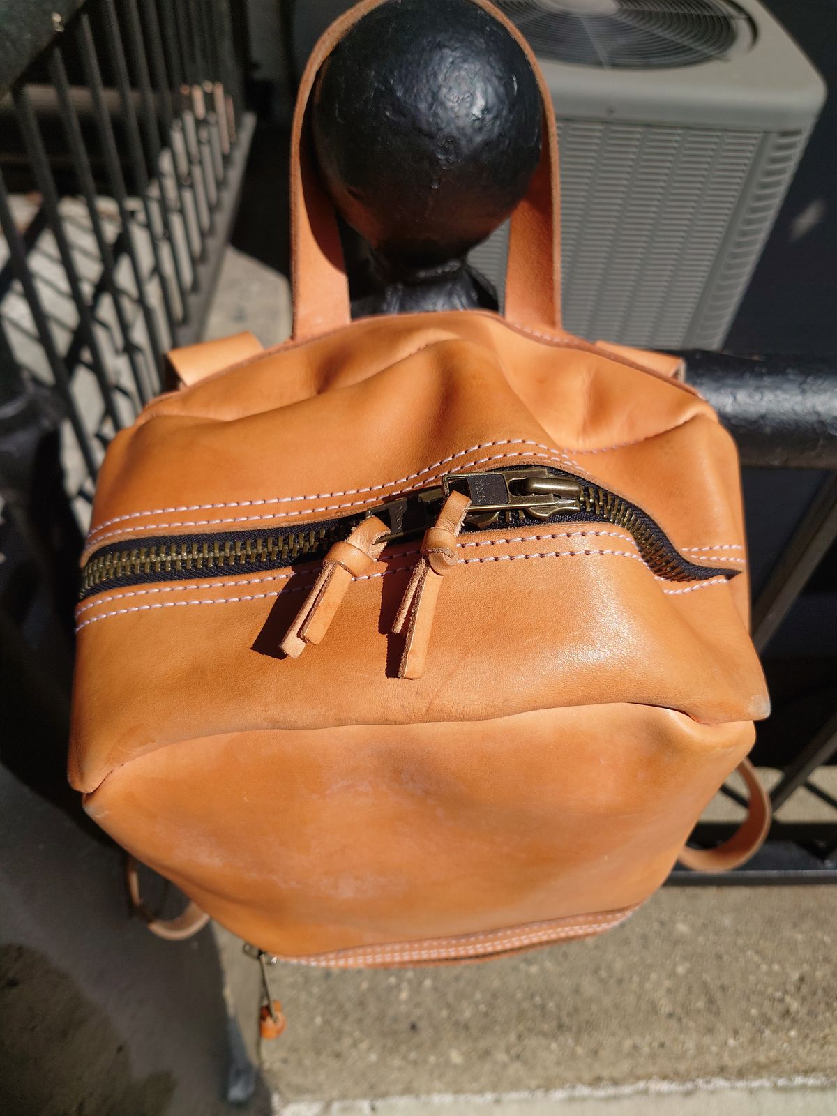 Photo by Exsufflicate on April 5, 2026 of the Go Forth Goods Classic Zippered Leather Backpack in Unknown Natural Veg Tan.
