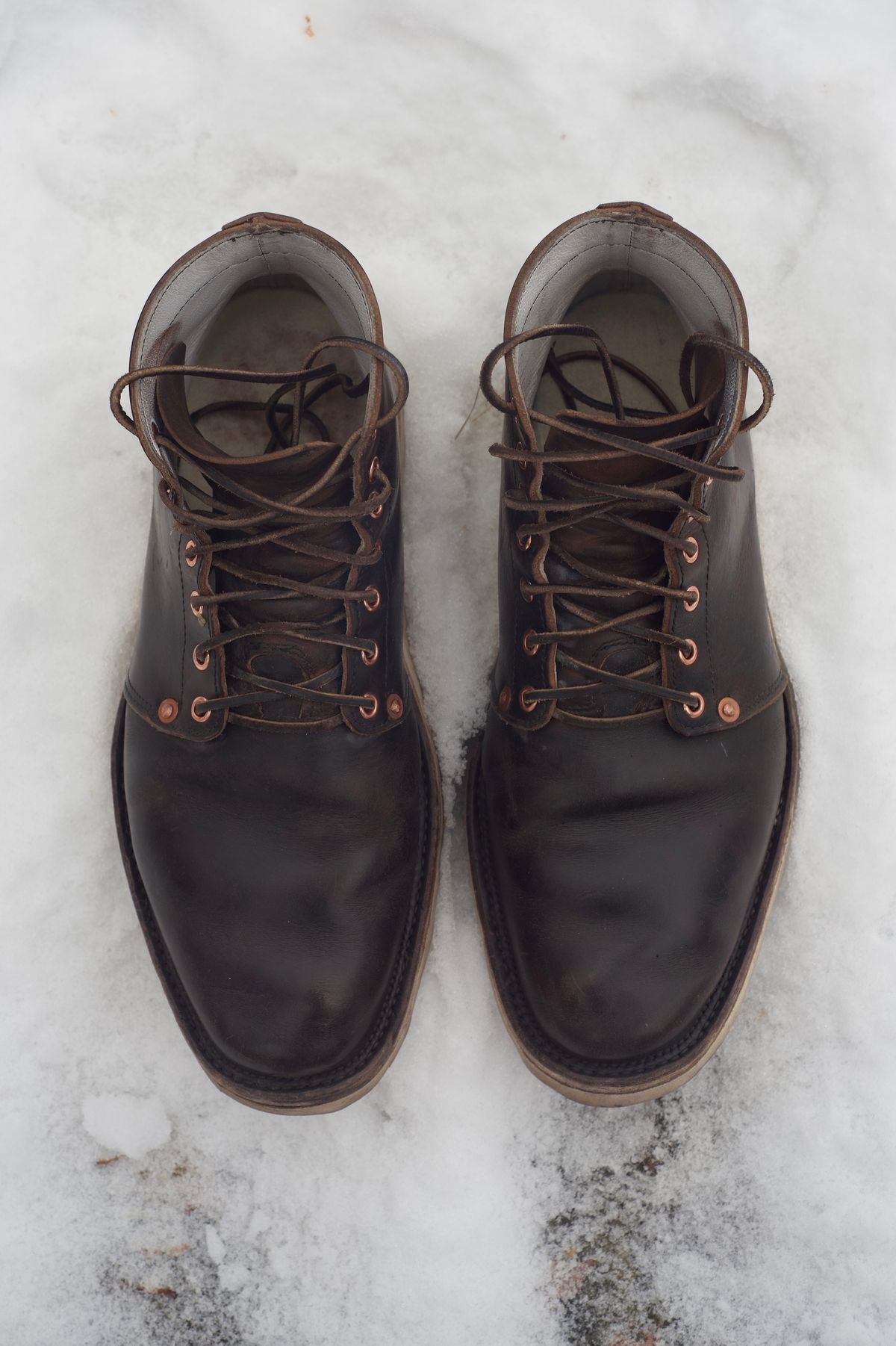 Photo by chukchuk on December 4, 2022 of the Endurance Leather Co. Unlisted Model in Horween Overdyed Chromexcel Horsehide.