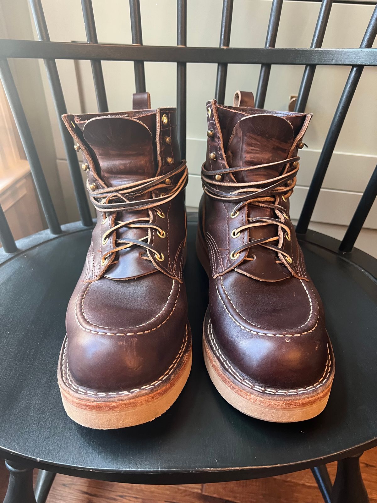 Photo by goblutes on October 21, 2023 of the Nicks Moc Toe in Horween Brown Chromexcel.