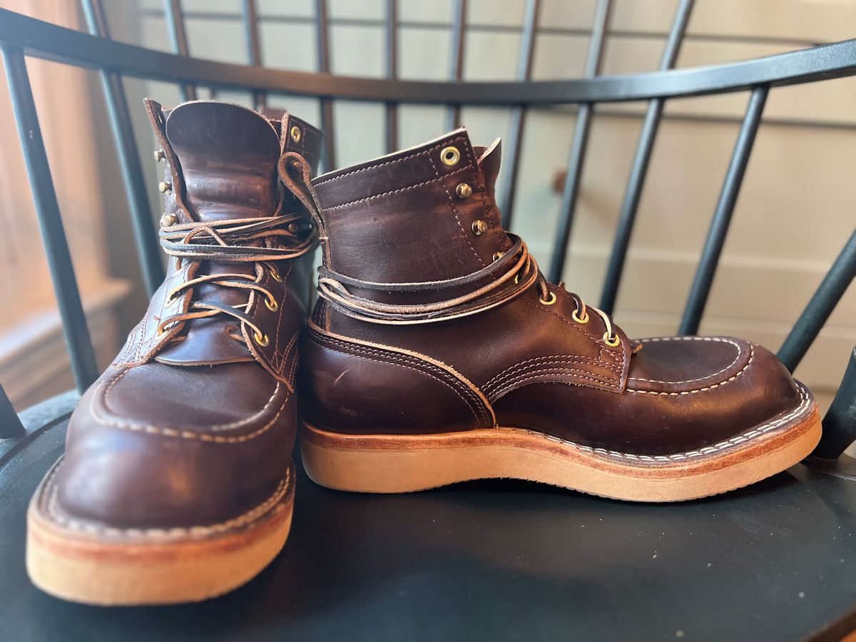 Photo by goblutes on October 21, 2023 of the Nicks Moc Toe in Horween Brown Chromexcel.