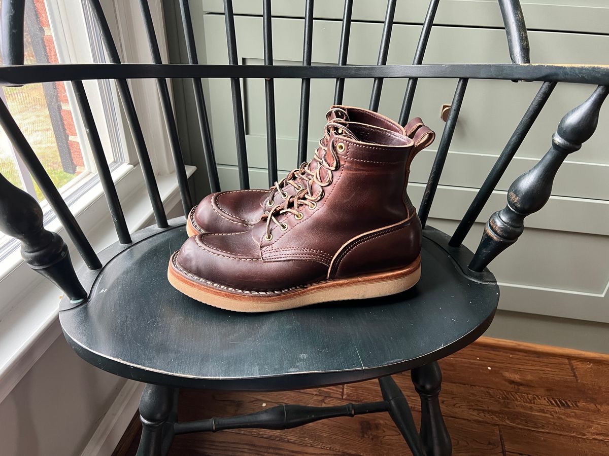 Photo by goblutes on March 10, 2024 of the Nicks Moc Toe in Horween Brown Chromexcel.