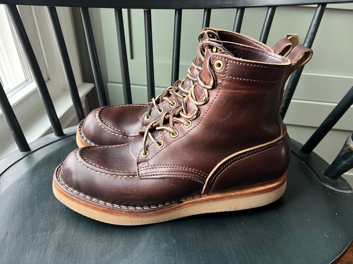 Photo by goblutes on March 10, 2024 of the Nicks Moc Toe in Horween Brown Chromexcel.