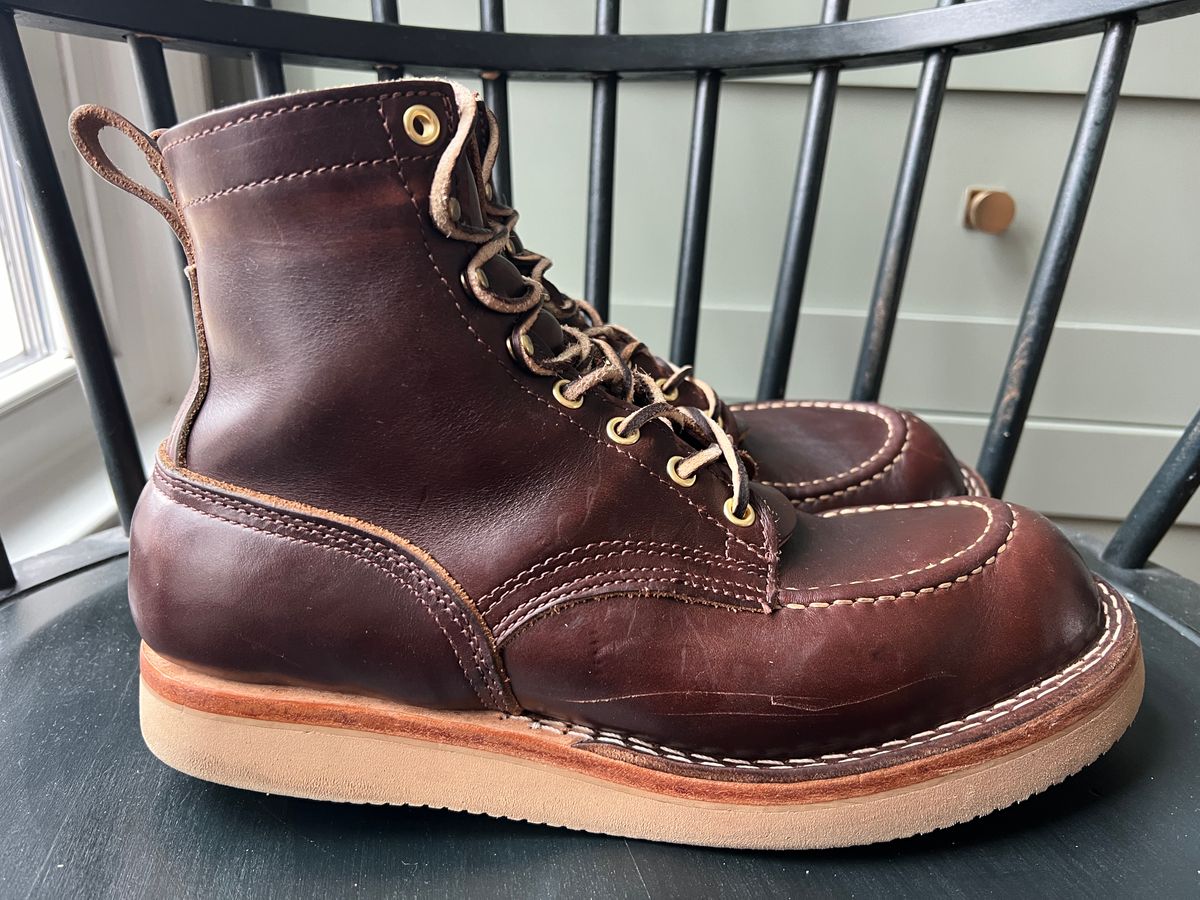 Photo by goblutes on March 10, 2024 of the Nicks Moc Toe in Horween Brown Chromexcel.