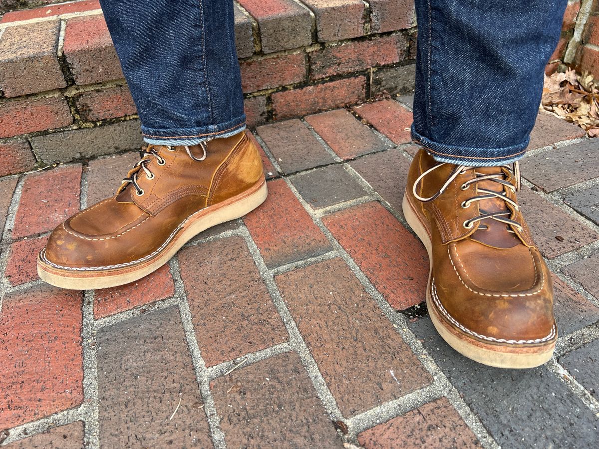 Photo by goblutes on January 26, 2024 of the Nicks Moc Toe in Horween Orange Predator.