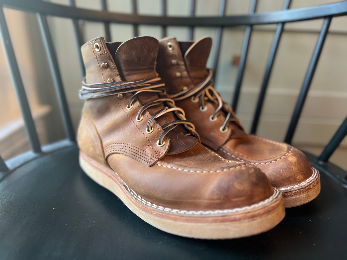 Photo by goblutes on October 21, 2023 of the Nicks Moc Toe in Horween Orange Predator.