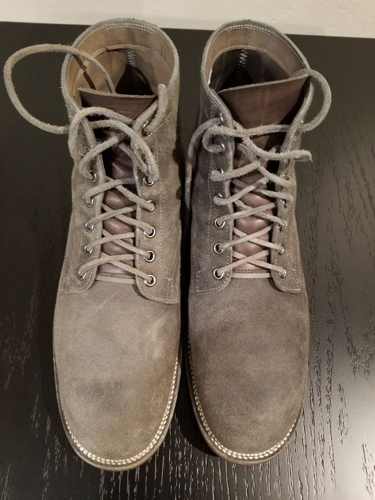 Photo by EzSteve on December 6, 2022 of the Viberg Service Boot in C.F. Stead Anthracite Waxed Roughout.