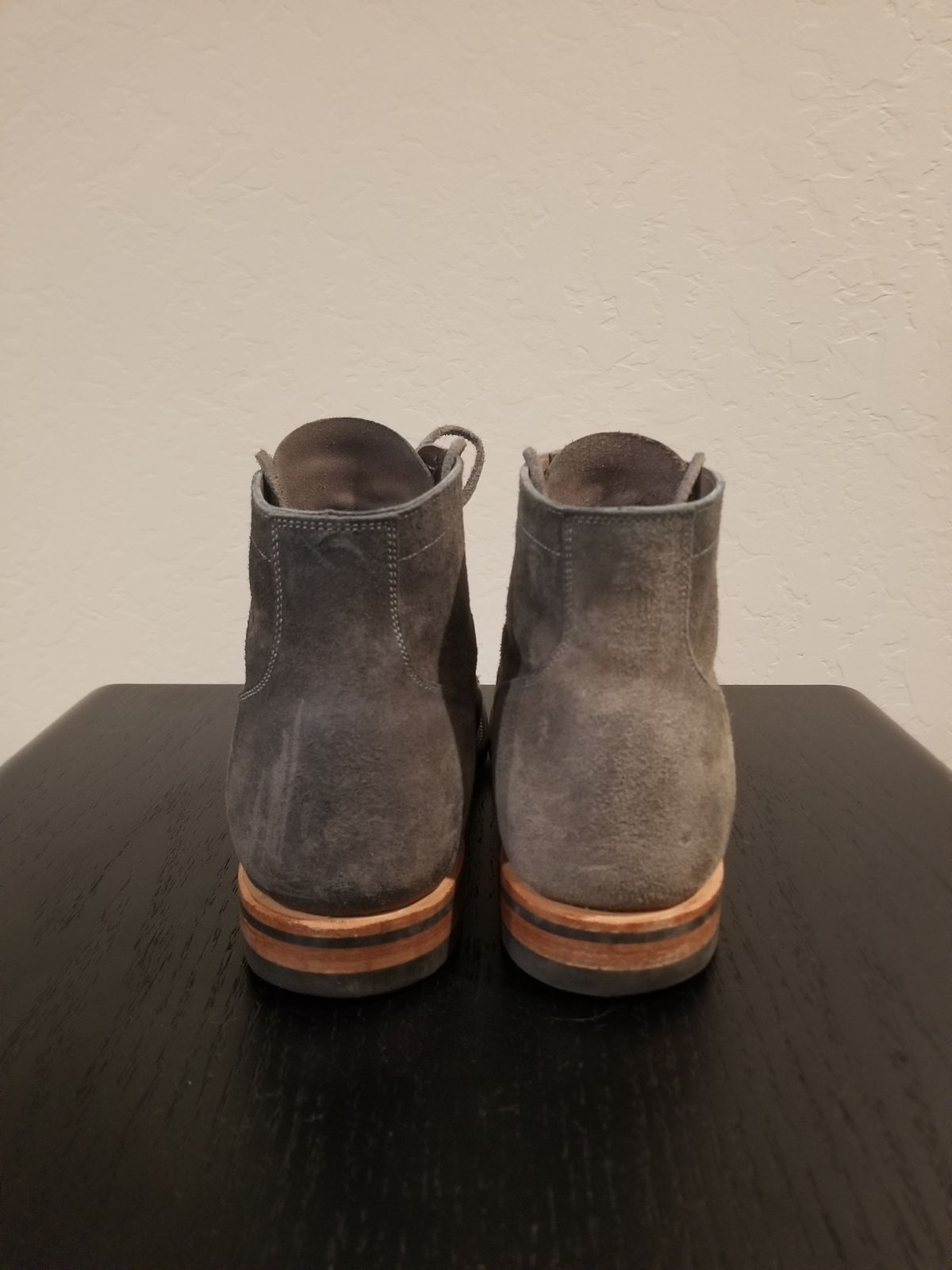 Photo by EzSteve on January 6, 2023 of the Viberg Service Boot in C.F. Stead Anthracite Waxed Roughout.