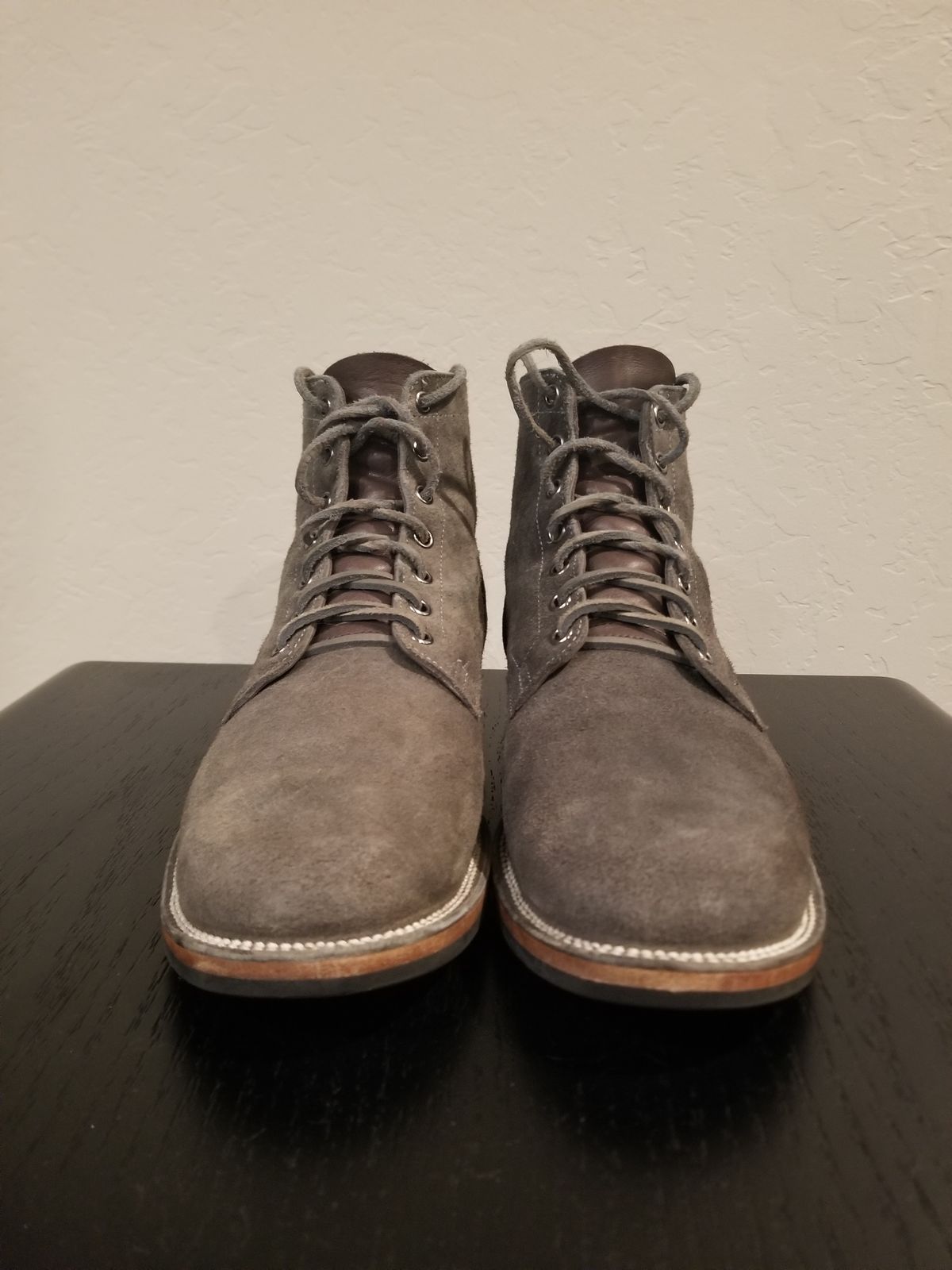 Photo by EzSteve on January 6, 2023 of the Viberg Service Boot in C.F. Stead Anthracite Waxed Roughout.