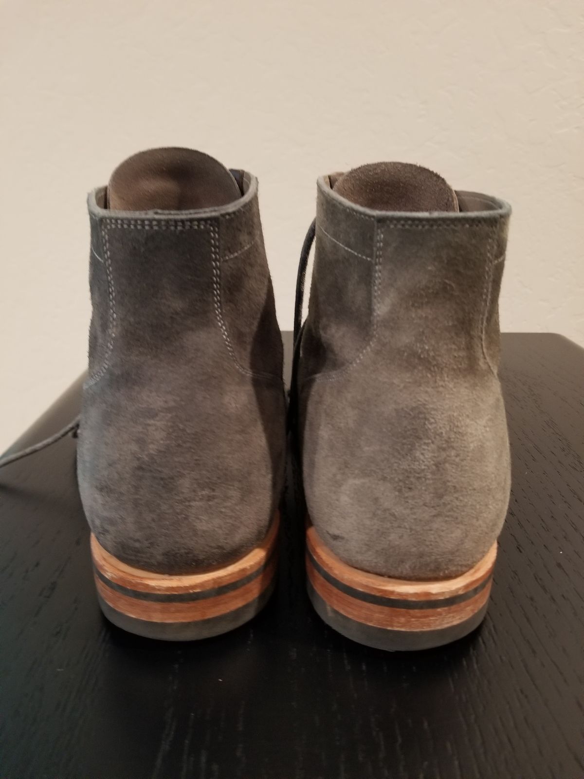 Photo by EzSteve on April 6, 2023 of the Viberg Service Boot in C.F. Stead Anthracite Waxed Roughout.
