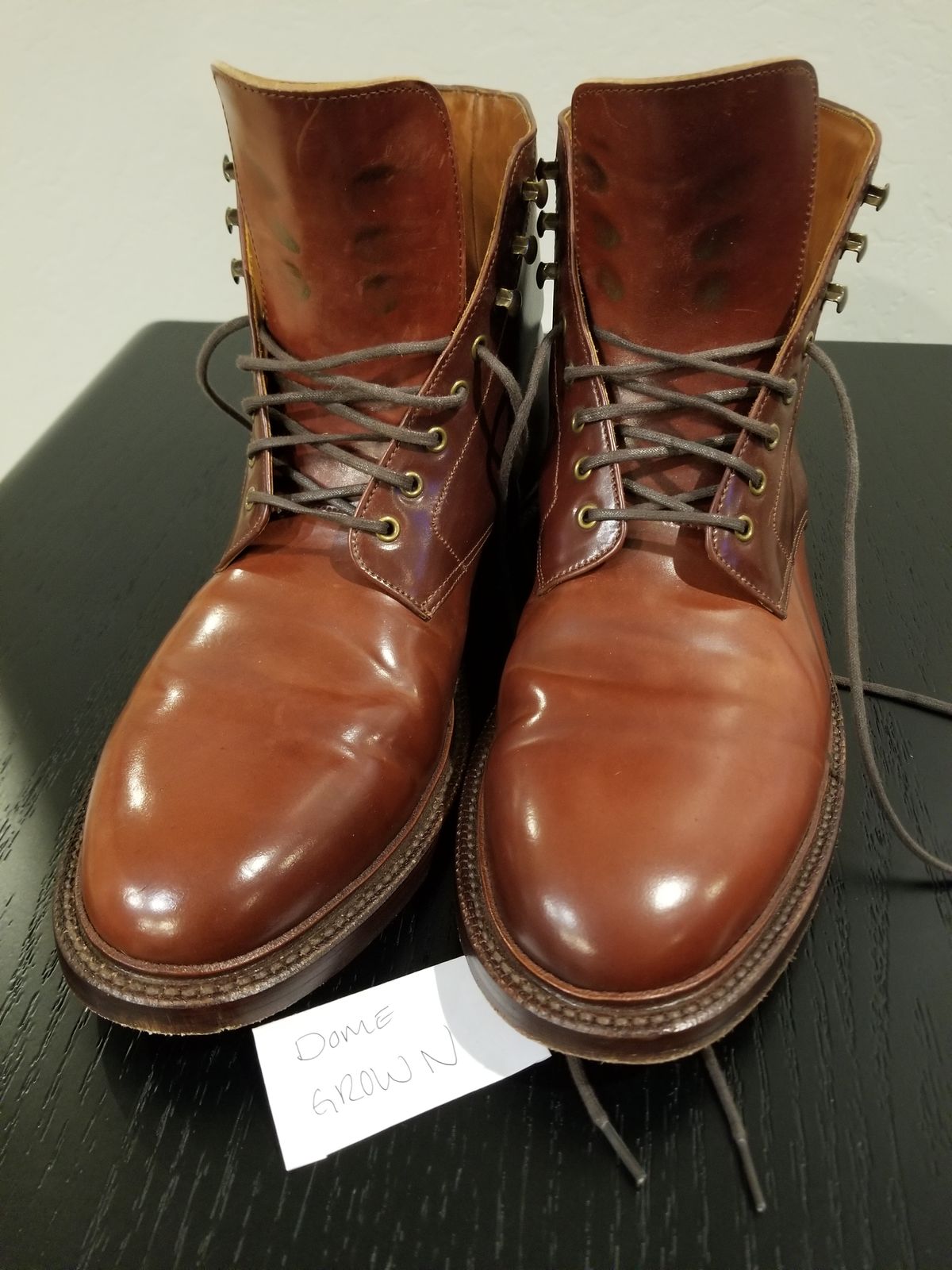 Photo by EzSteve on November 6, 2023 of the Grant Stone Edward Boot in Horween Garnet Shell Cordovan.