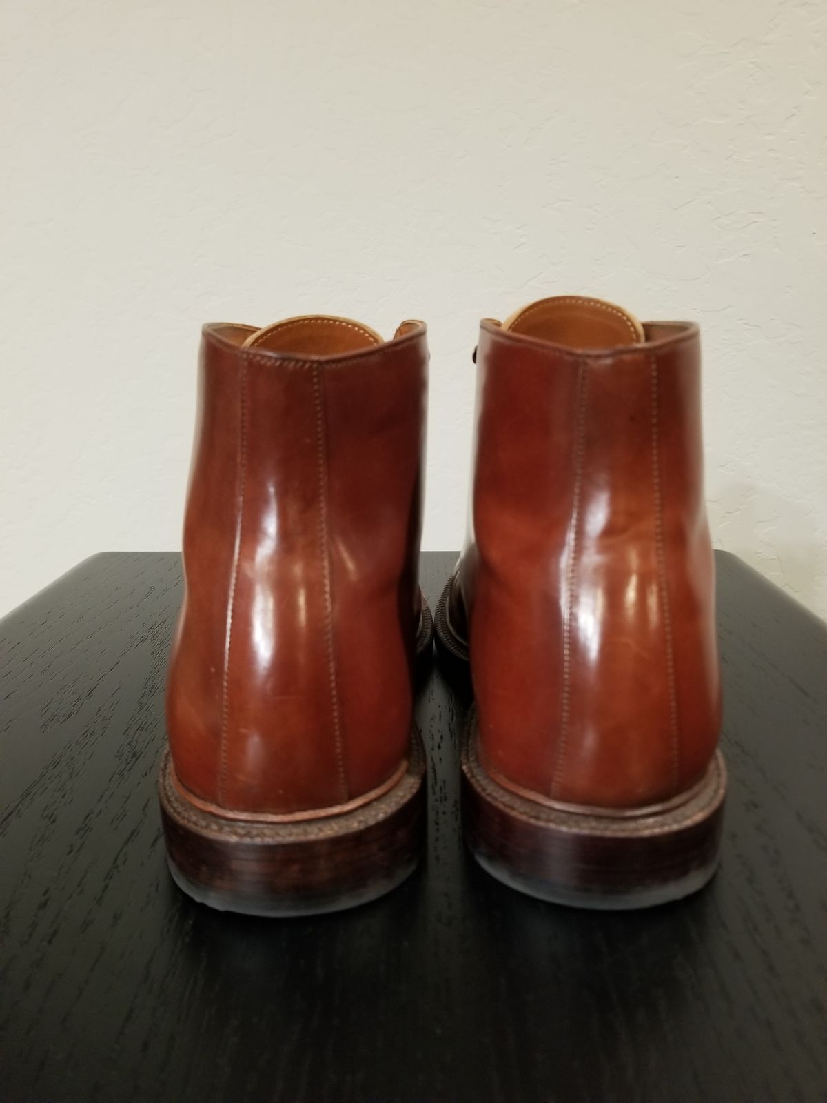 Photo by EzSteve on December 6, 2023 of the Grant Stone Edward Boot in Horween Garnet Shell Cordovan.