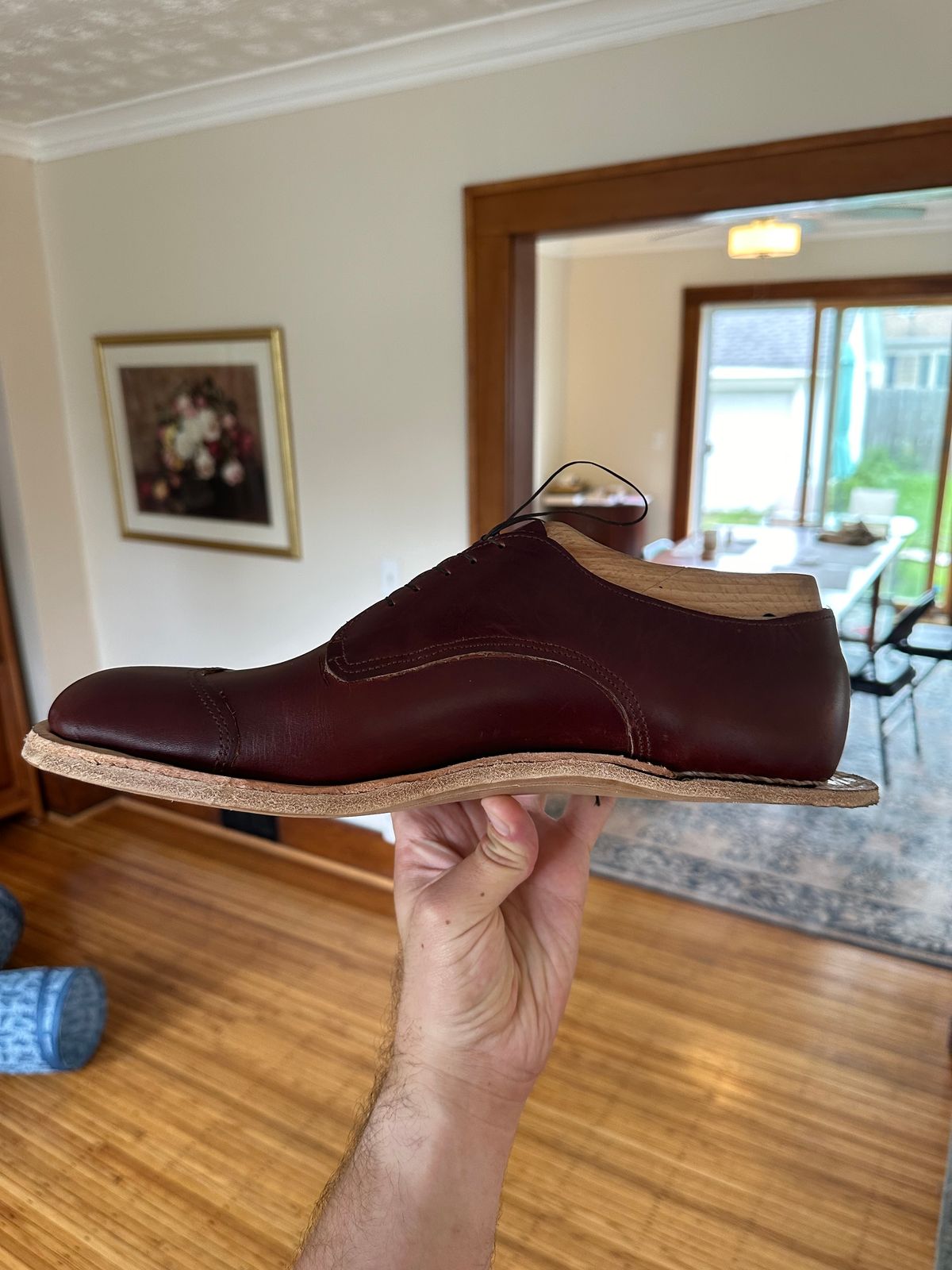 Photo by HaargusMcFargus on August 29, 2024 of the Harrison Elliott Footwear Custom Model in Acadia Leather - America - Red.