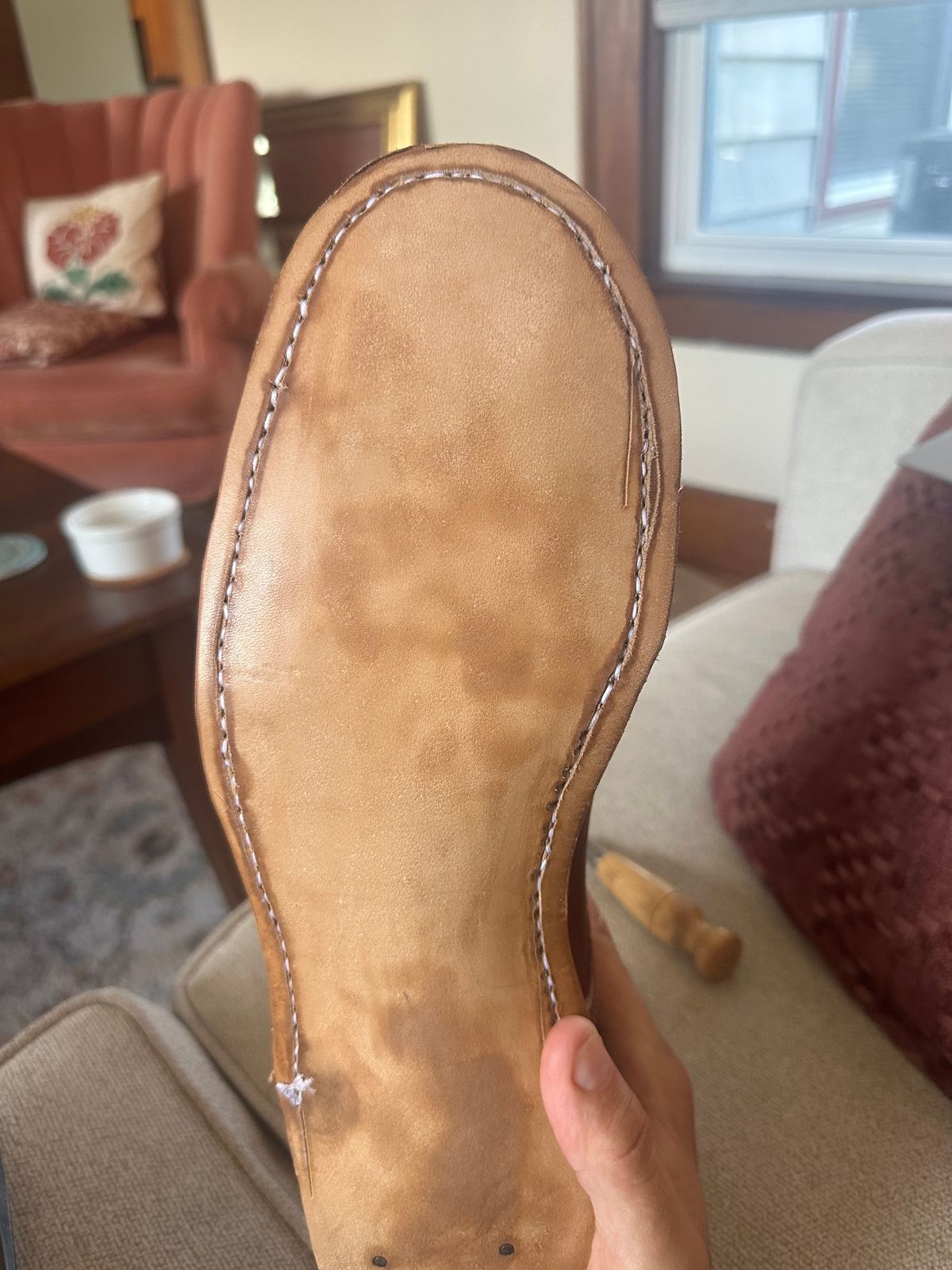 Photo by HaargusMcFargus on August 30, 2024 of the Harrison Elliott Footwear Custom Model in Acadia Leather - America - Red.