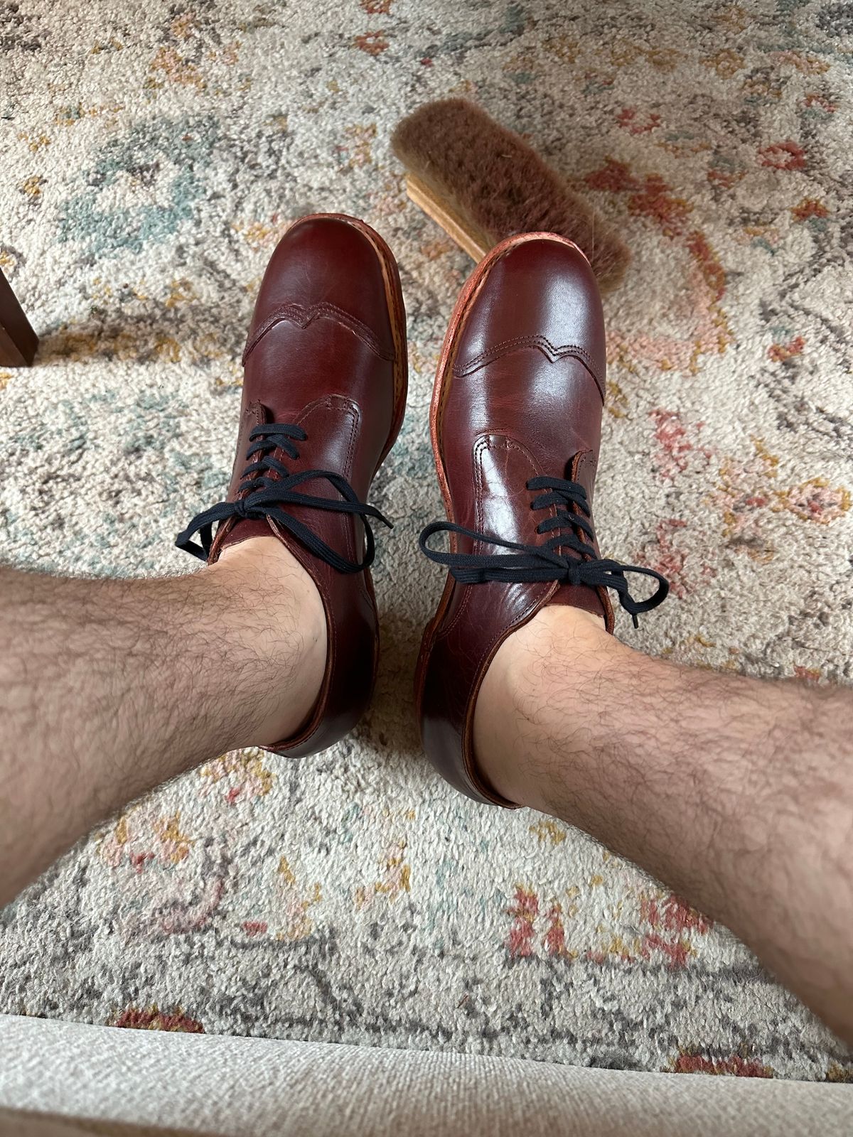 Photo by HaargusMcFargus on September 9, 2024 of the Harrison Elliott Footwear Custom Model in Acadia Leather - America - Red.