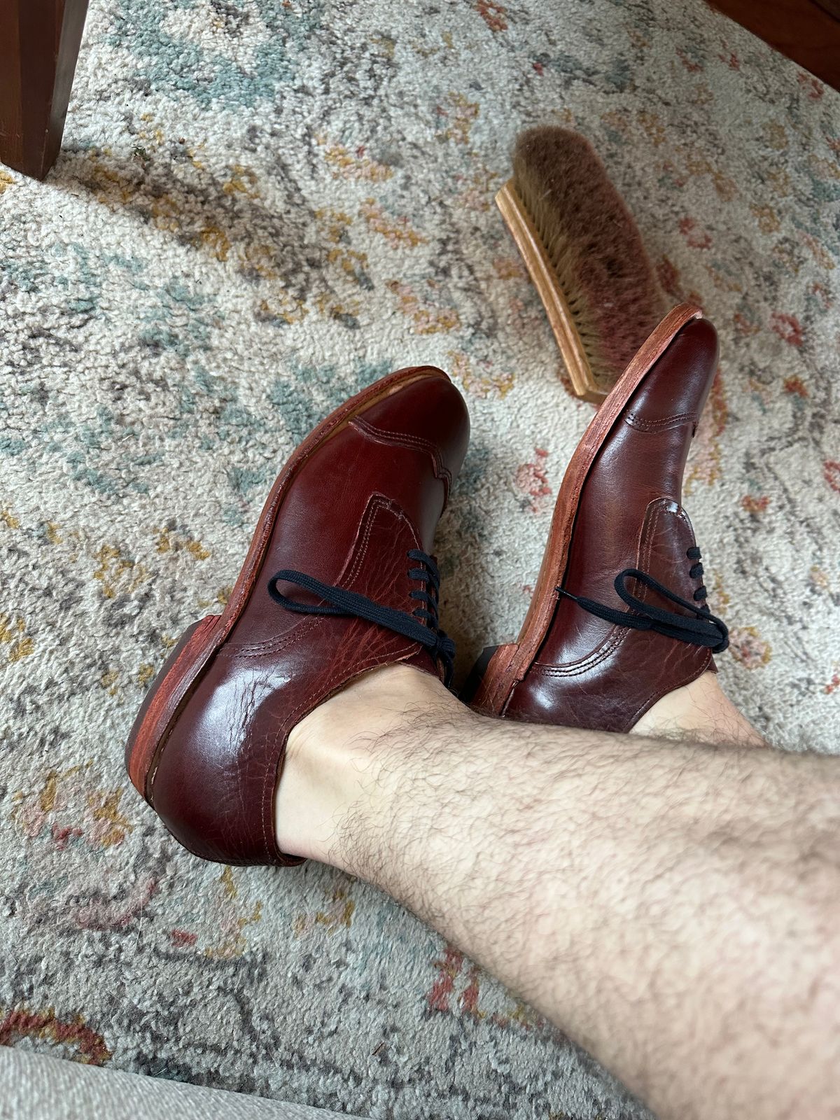 Photo by HaargusMcFargus on September 9, 2024 of the Harrison Elliott Footwear Custom Model in Acadia Leather - America - Red.