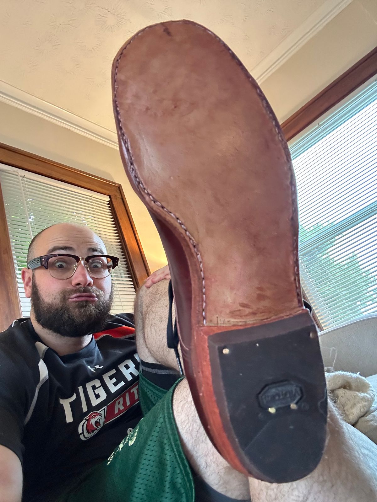 Photo by HaargusMcFargus on September 9, 2024 of the Harrison Elliott Footwear Custom Model in Acadia Leather - America - Red.