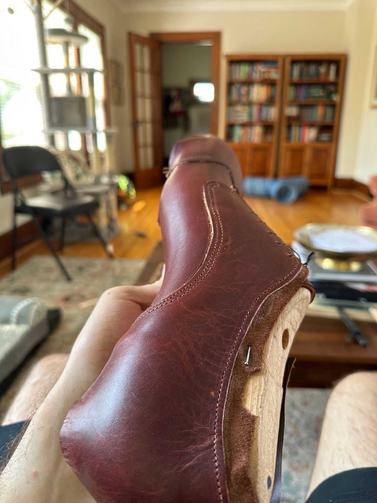 Photo by HaargusMcFargus on August 27, 2024 of the Harrison Elliott Footwear Custom Model in Acadia Leather - America - Red.