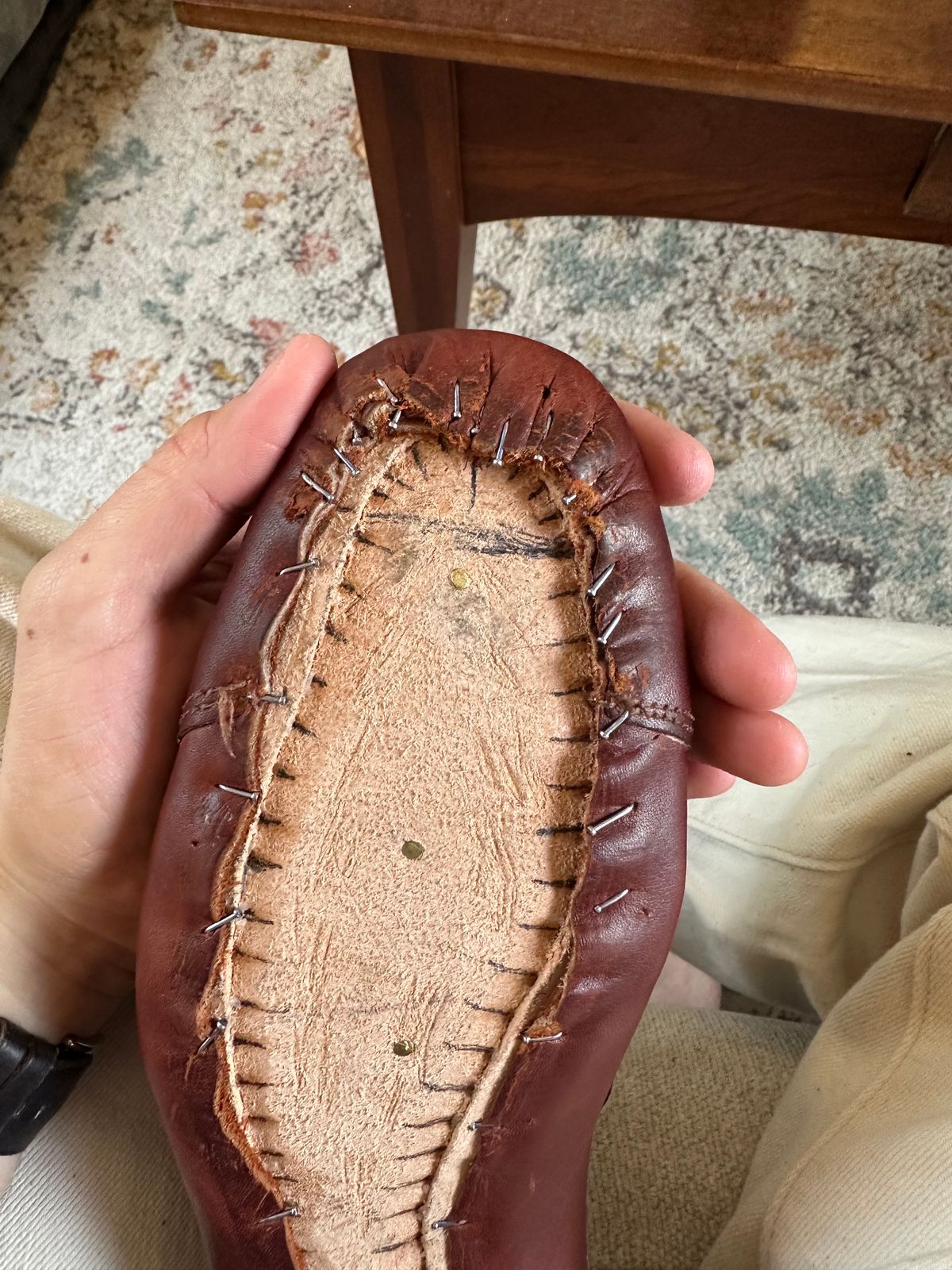 Photo by HaargusMcFargus on August 27, 2024 of the Harrison Elliott Footwear Custom Model in Acadia Leather - America - Red.