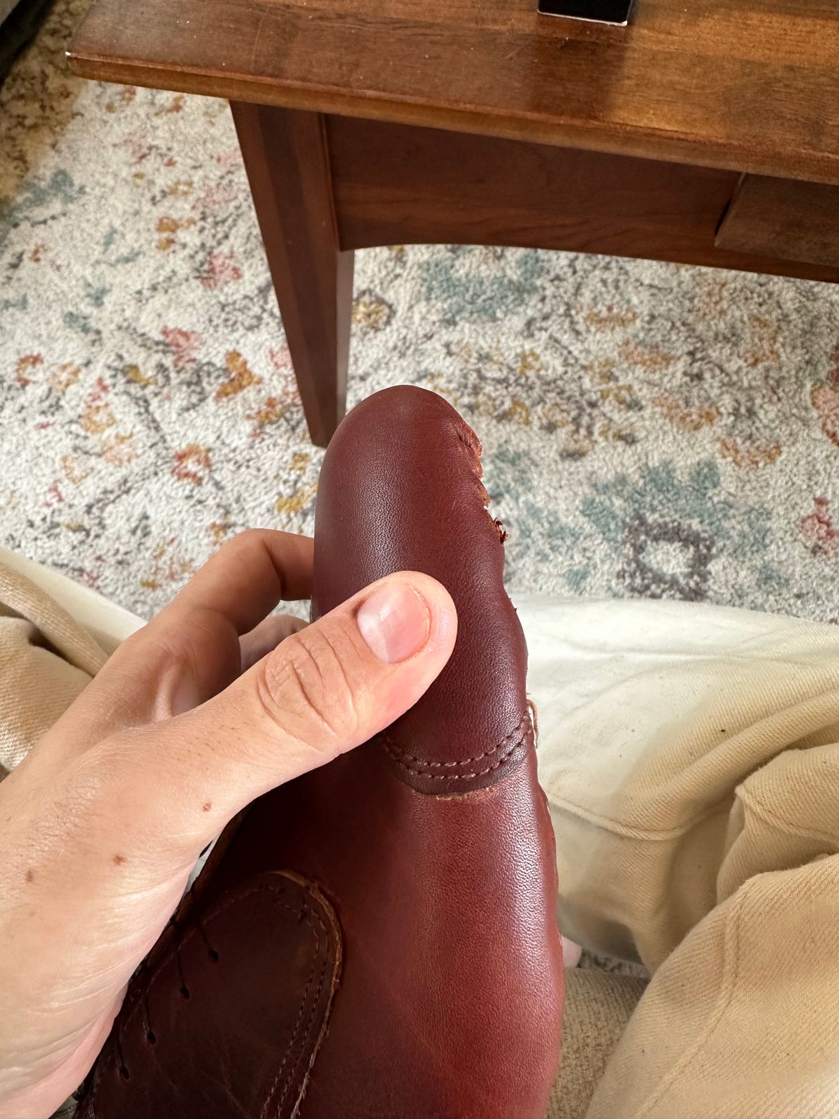 Photo by HaargusMcFargus on August 27, 2024 of the Harrison Elliott Footwear Custom Model in Acadia Leather - America - Red.