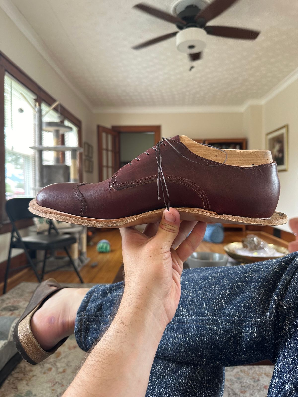 Photo by HaargusMcFargus on August 29, 2024 of the Harrison Elliott Footwear Custom Model in Acadia Leather - America - Red.