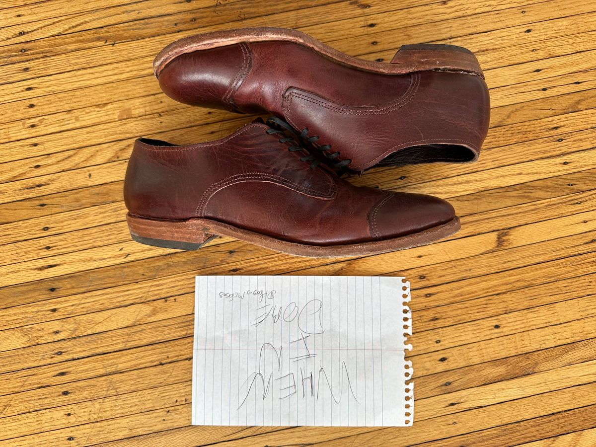 Photo by HaargusMcFargus on November 5, 2024 of the Harrison Elliott Footwear Custom Model in Acadia Leather - America - Red.