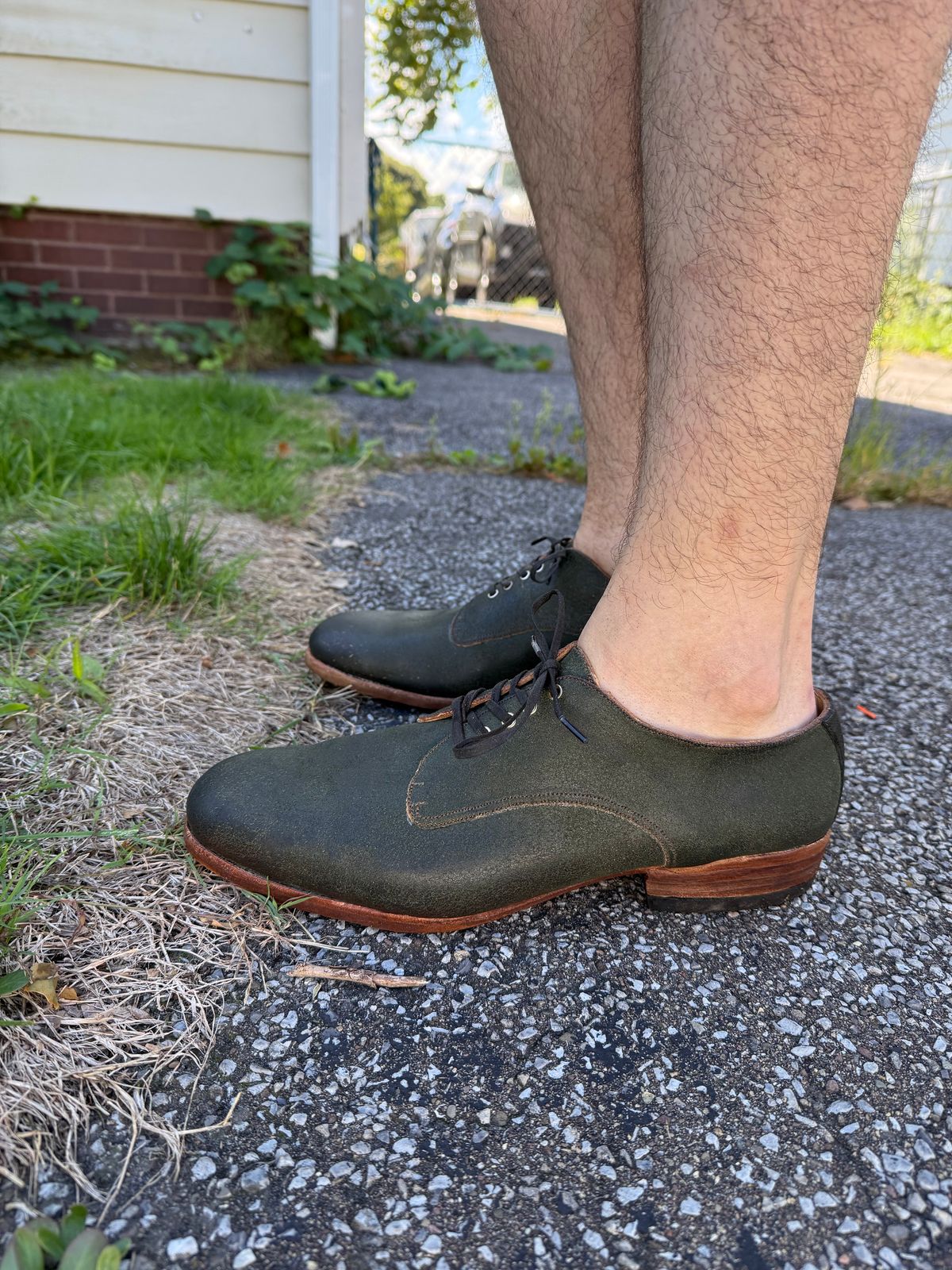 Photo by HaargusMcFargus on September 2, 2025 of the Harrison Elliott Footwear Custom Model in Cloe Green Waxed Flesh Horsehide.