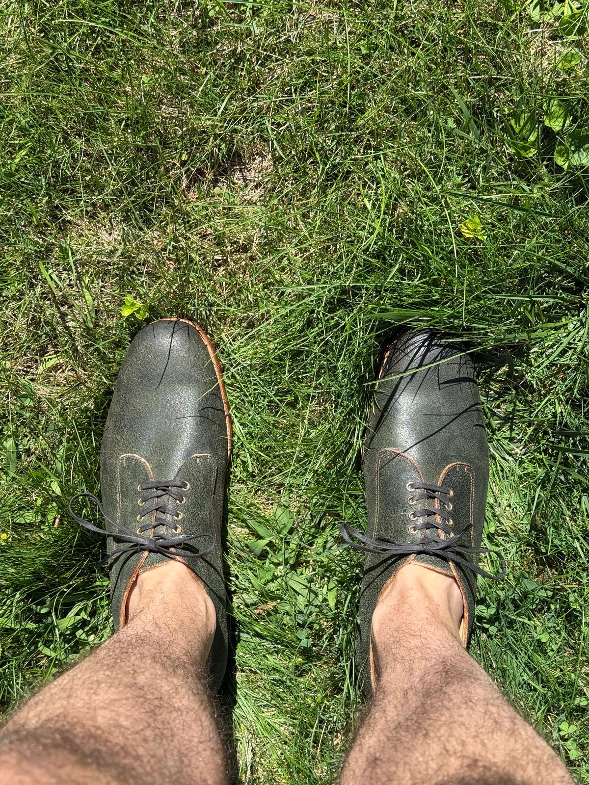 Photo by HaargusMcFargus on September 2, 2025 of the Harrison Elliott Footwear Custom Model in Cloe Green Waxed Flesh Horsehide.