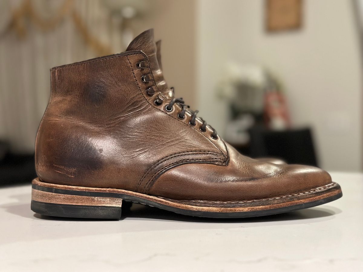 Photo by Ageless on December 4, 2022 of the White's Stevens (Plain Toe) in Horween Natural Chromexcel.