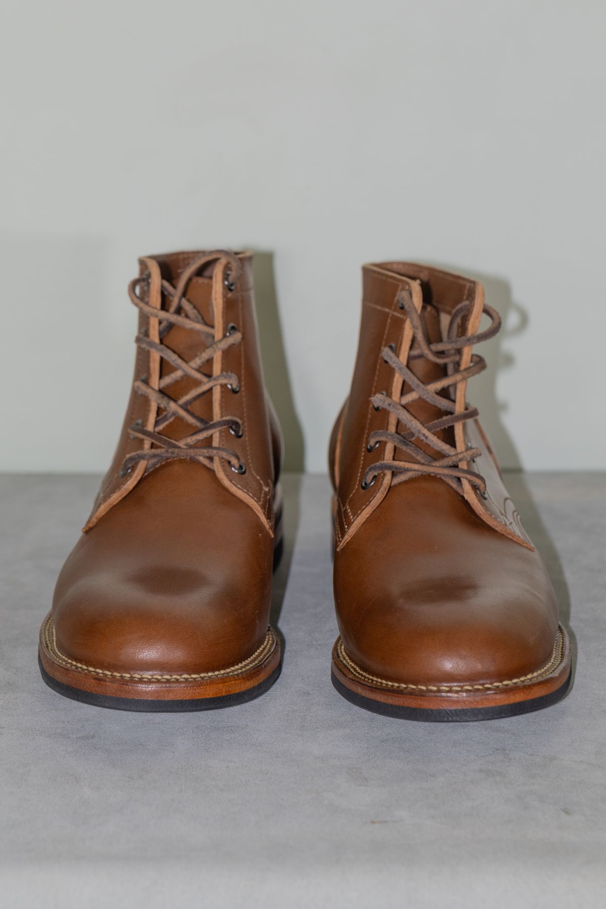 Photo by Syzygy on October 1, 2025 of the Viberg Service Boot in Maryam Moss Horsebutt.