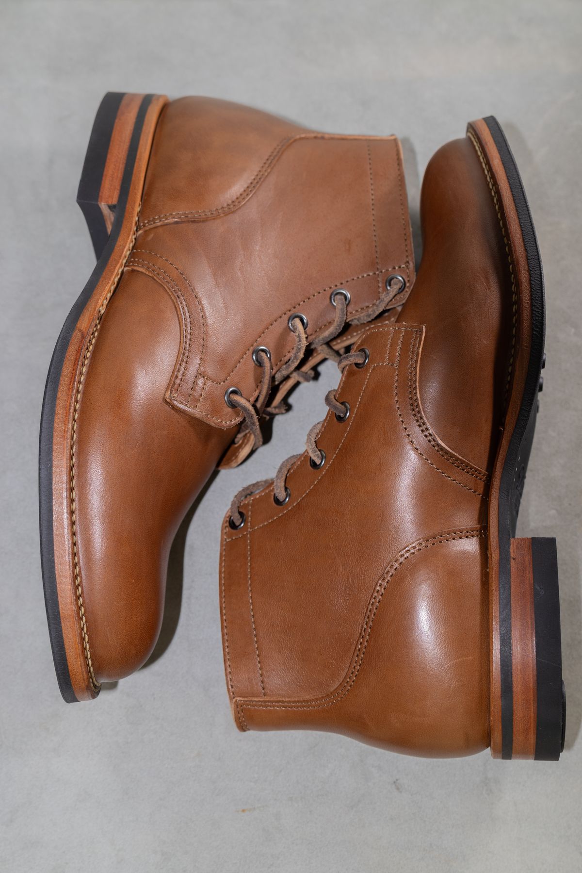Photo by Syzygy on October 1, 2025 of the Viberg Service Boot in Maryam Moss Horsebutt.