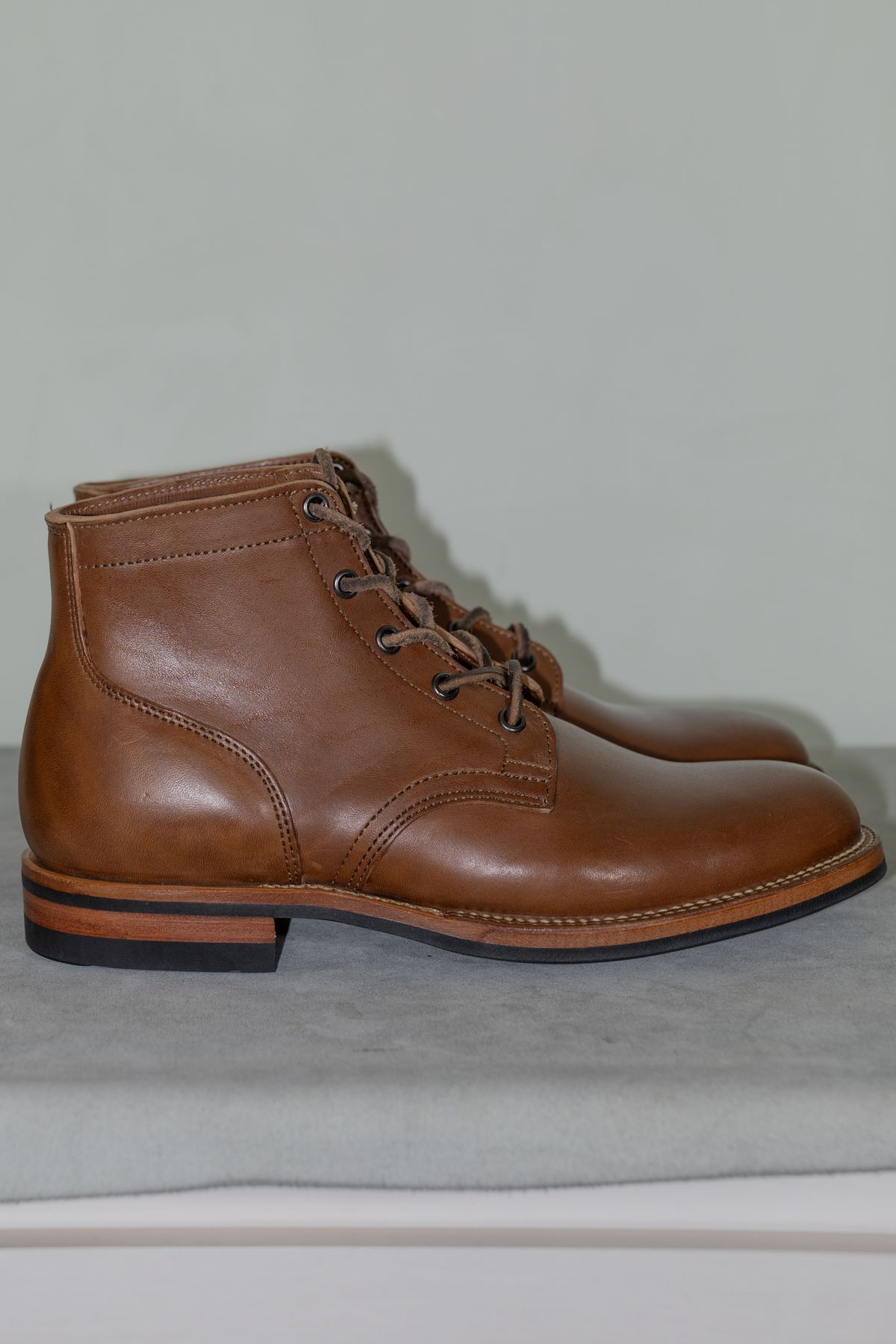 Photo by Syzygy on October 1, 2025 of the Viberg Service Boot in Maryam Moss Horsebutt.