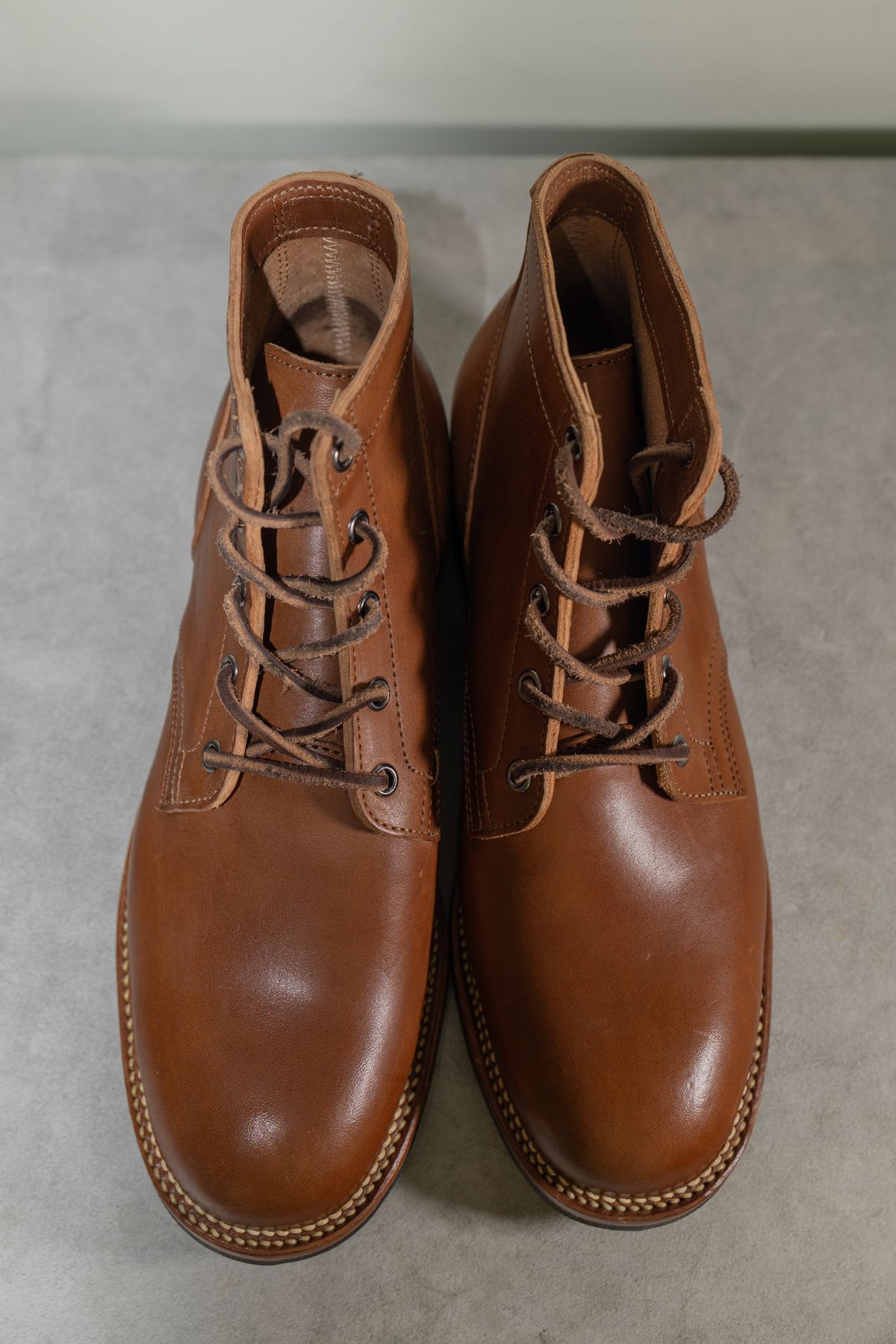 Photo by Syzygy on October 1, 2025 of the Viberg Service Boot in Maryam Moss Horsebutt.