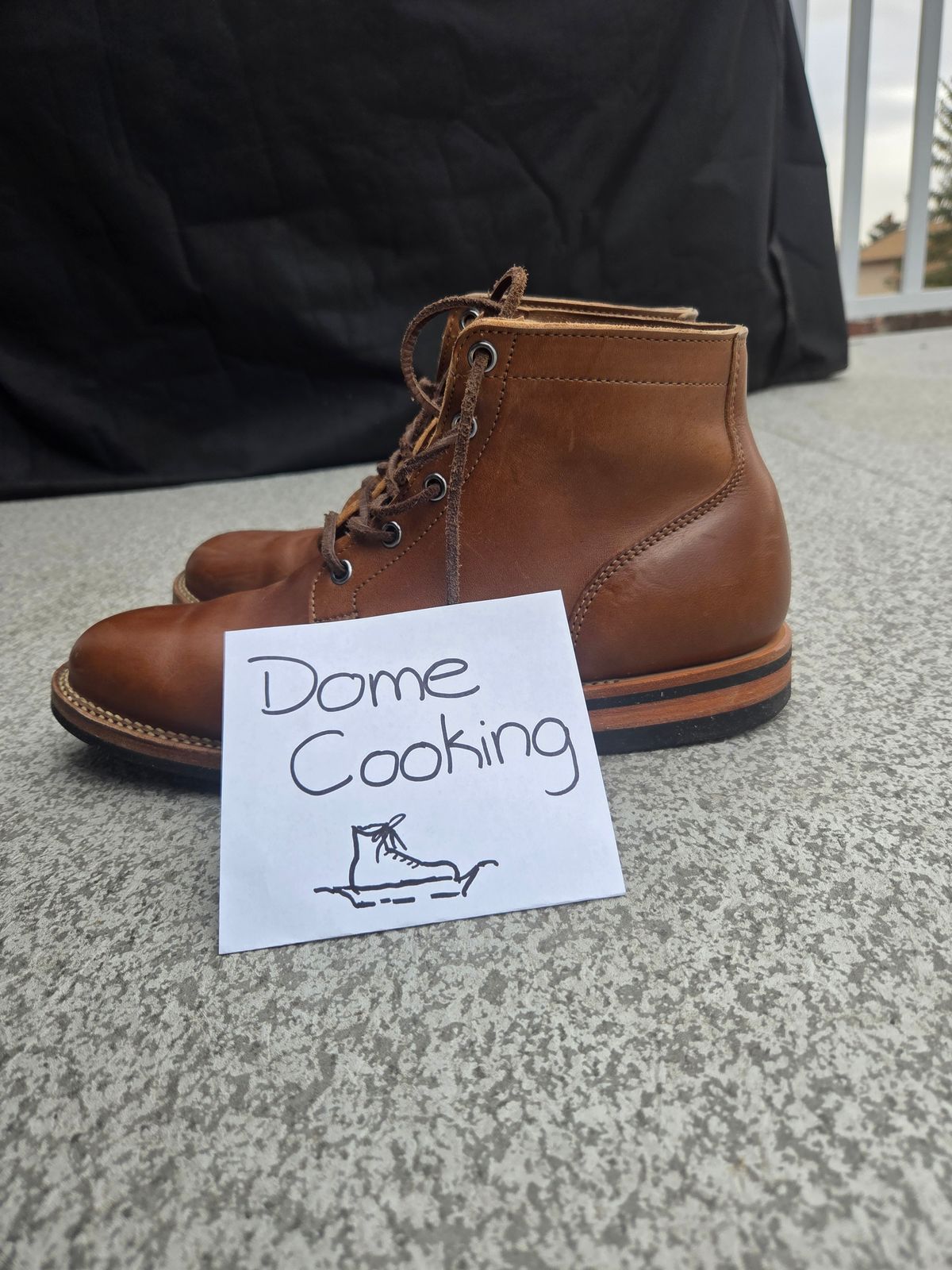 Photo by Syzygy on November 5, 2025 of the Viberg Service Boot in Maryam Moss Horsebutt.