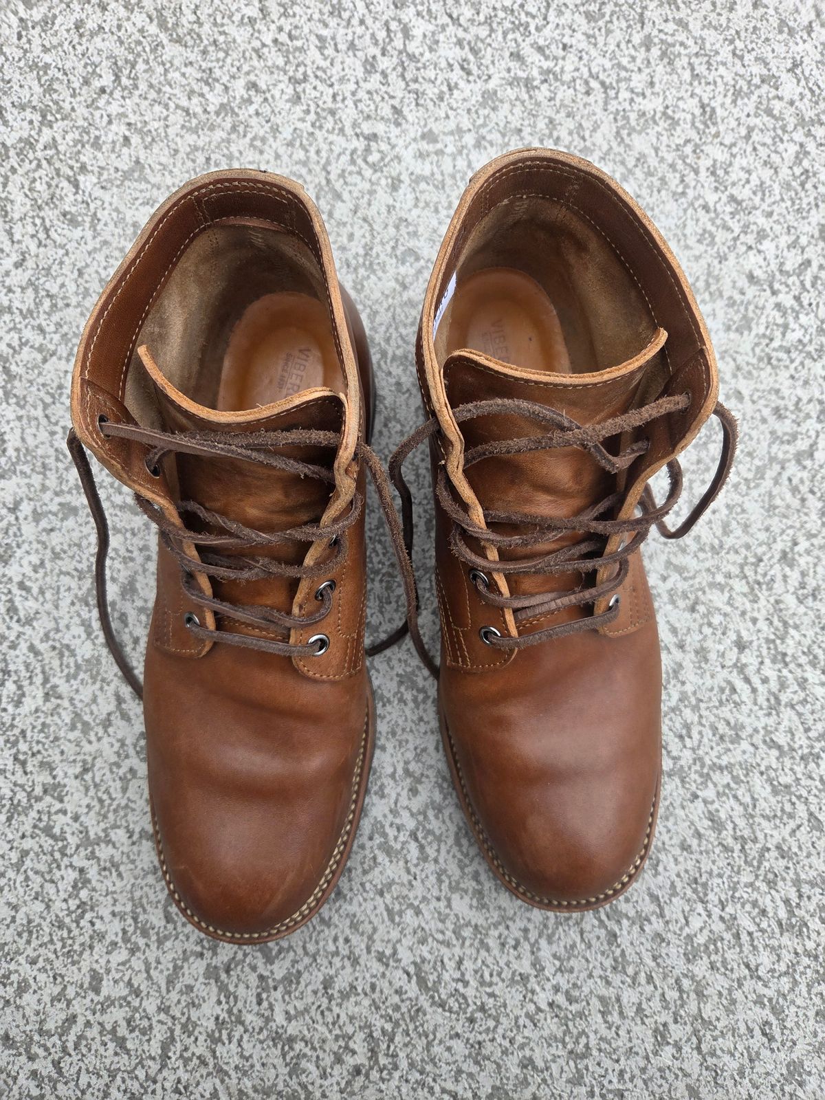 Photo by Syzygy on November 5, 2025 of the Viberg Service Boot in Maryam Moss Horsebutt.