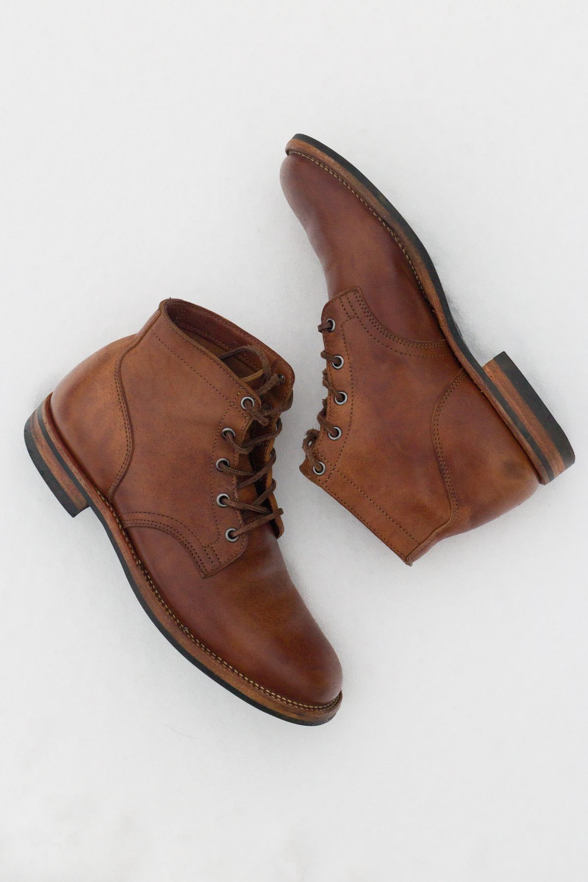 Photo by Syzygy on April 6, 2026 of the Viberg Service Boot in Maryam Moss Horsebutt.