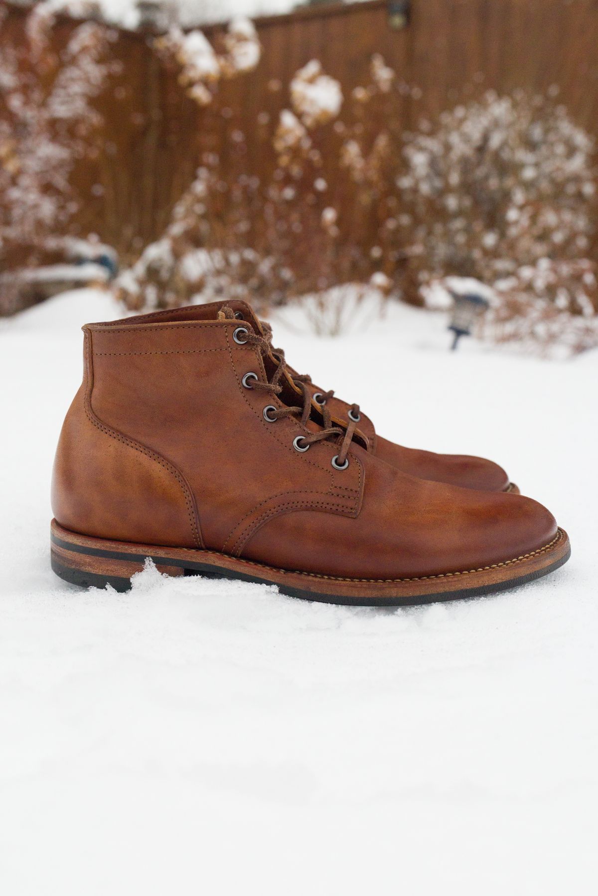 Photo by Syzygy on April 6, 2026 of the Viberg Service Boot in Maryam Moss Horsebutt.