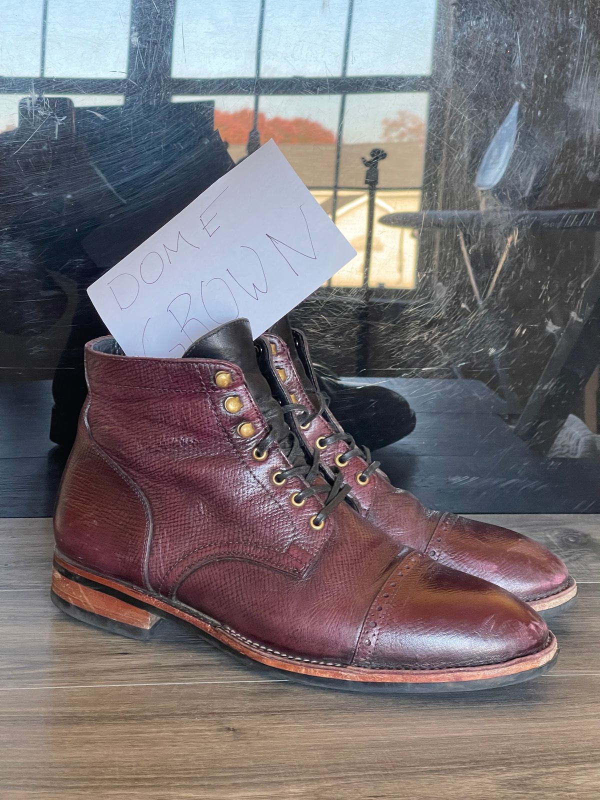 Photo by ifticar2 on November 9, 2023 of the Blkbrd Shoemaker Luchador Service Boot in Horween Dark Burgundy Pioneer Reindeer.