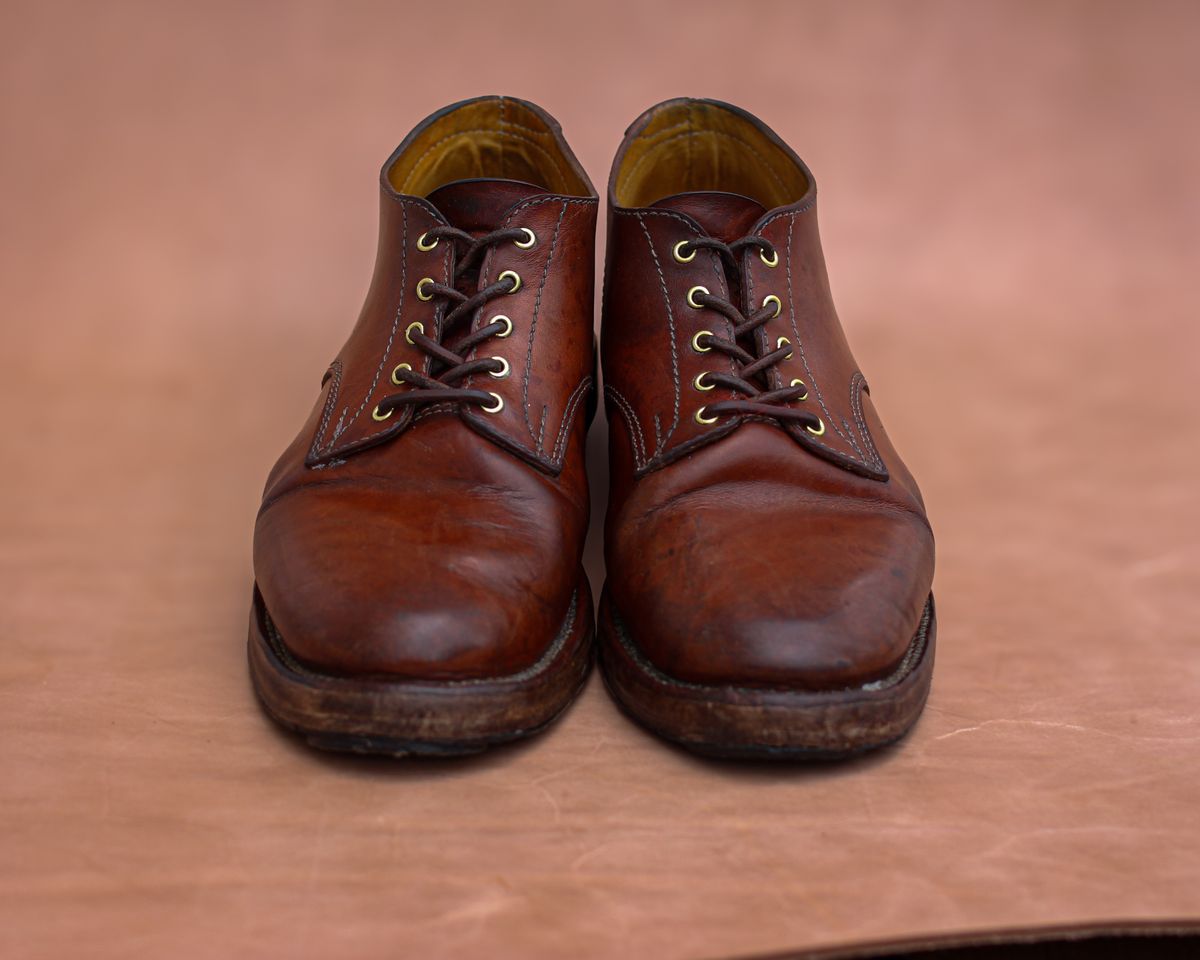 Photo by ifticar2 on April 3, 2025 of the Oldspeed Derby in Horween Russet Horsehide Strips.
