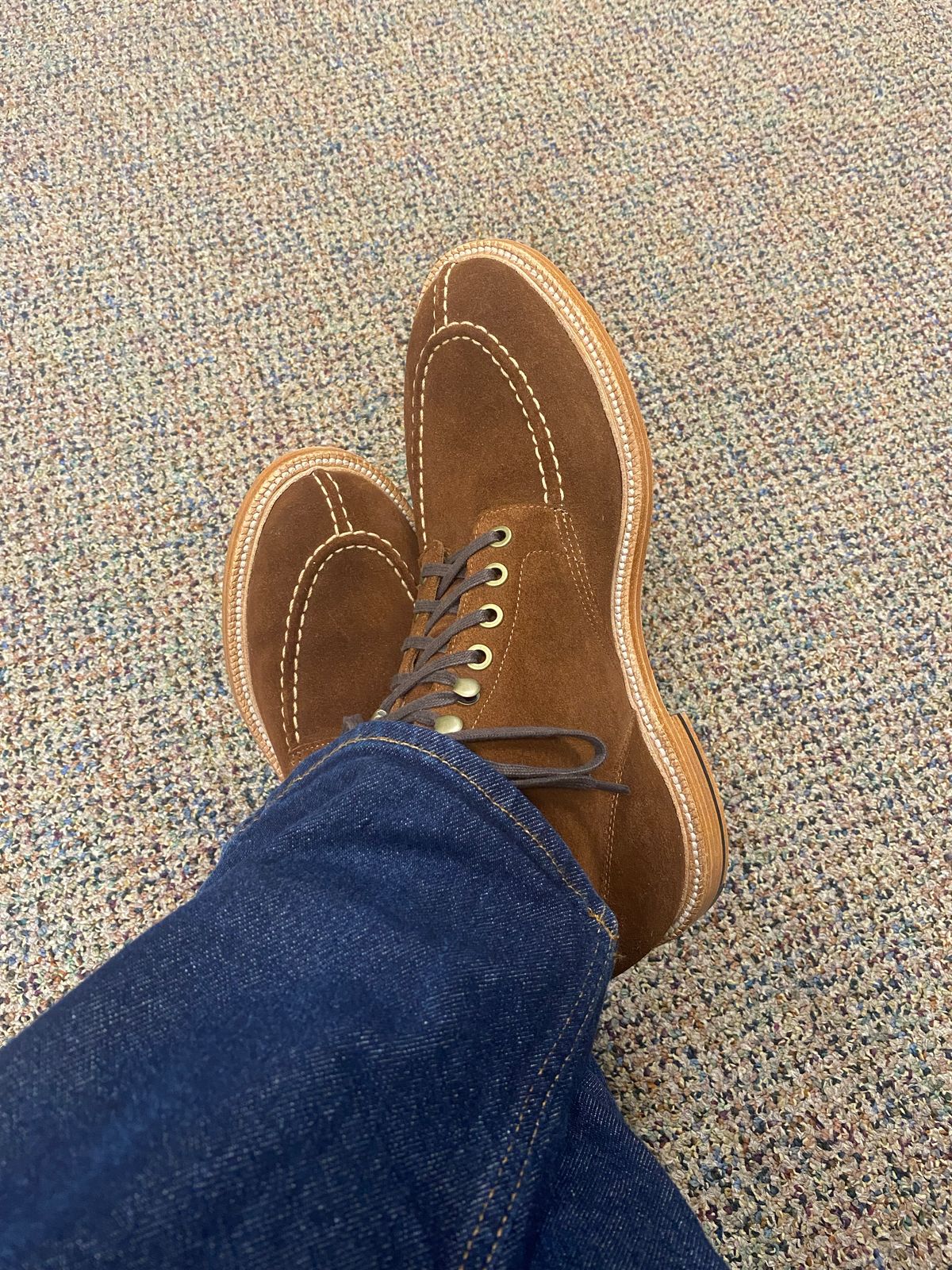 Photo by KieJones on August 3, 2022 of the Grant Stone Ottawa Boot in C.F. Stead Bourbon Repello Calf Suede.