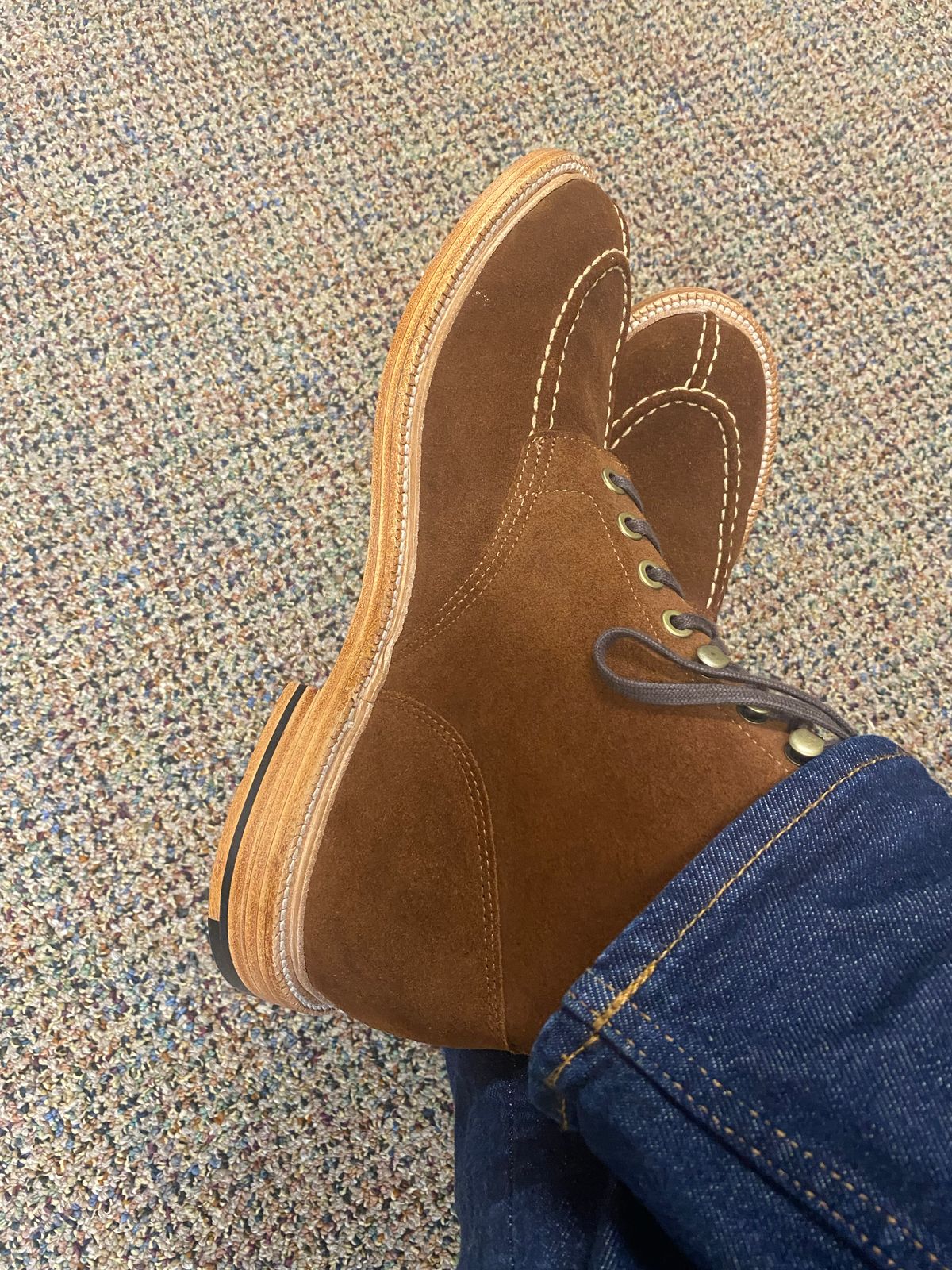 Photo by KieJones on August 3, 2022 of the Grant Stone Ottawa Boot in C.F. Stead Bourbon Repello Calf Suede.