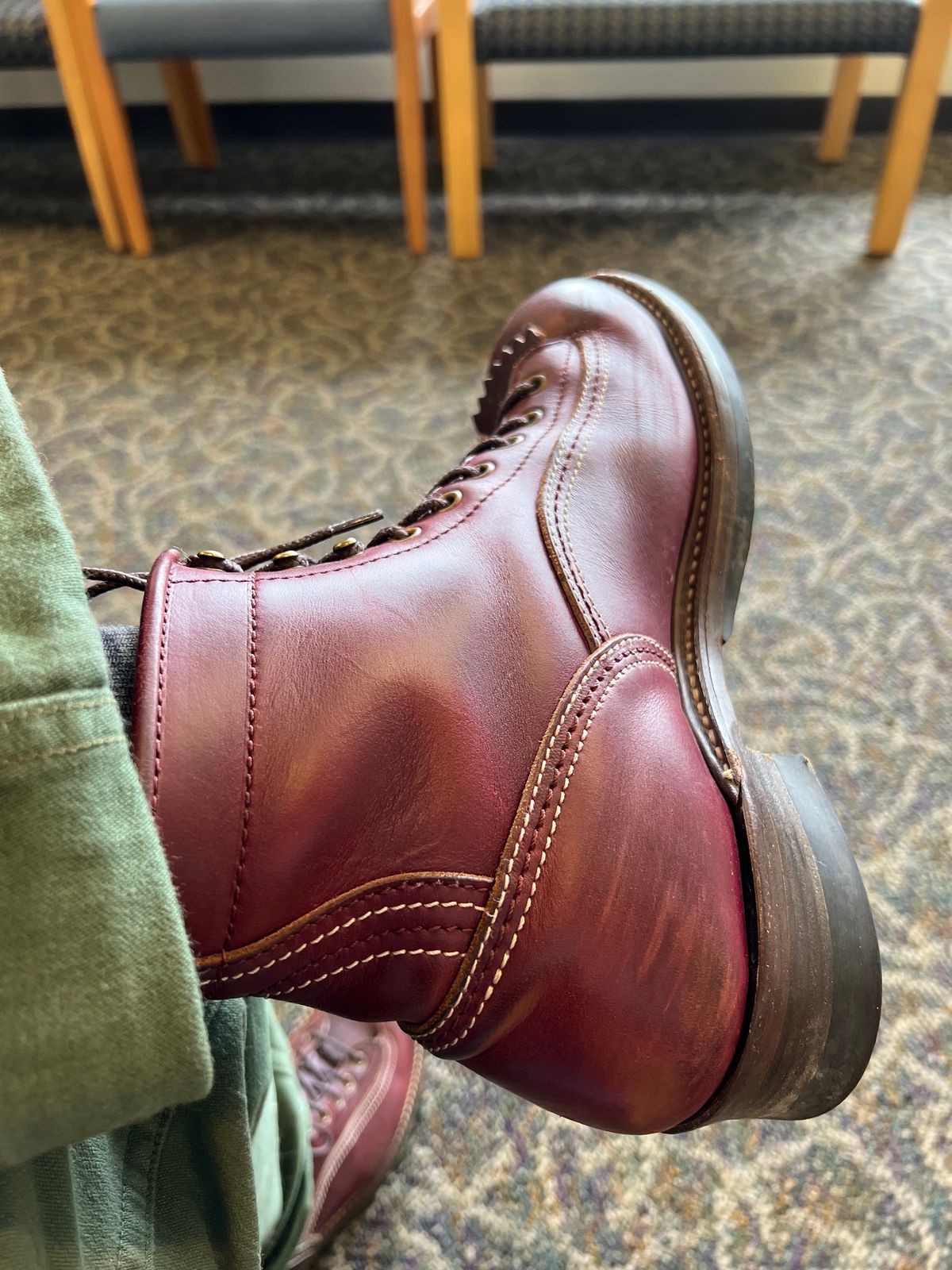 Photo by blackandbrownblues on April 24, 2024 of the John Lofgren Donkey Puncher Boots in Horween Color 8 Chromexcel.