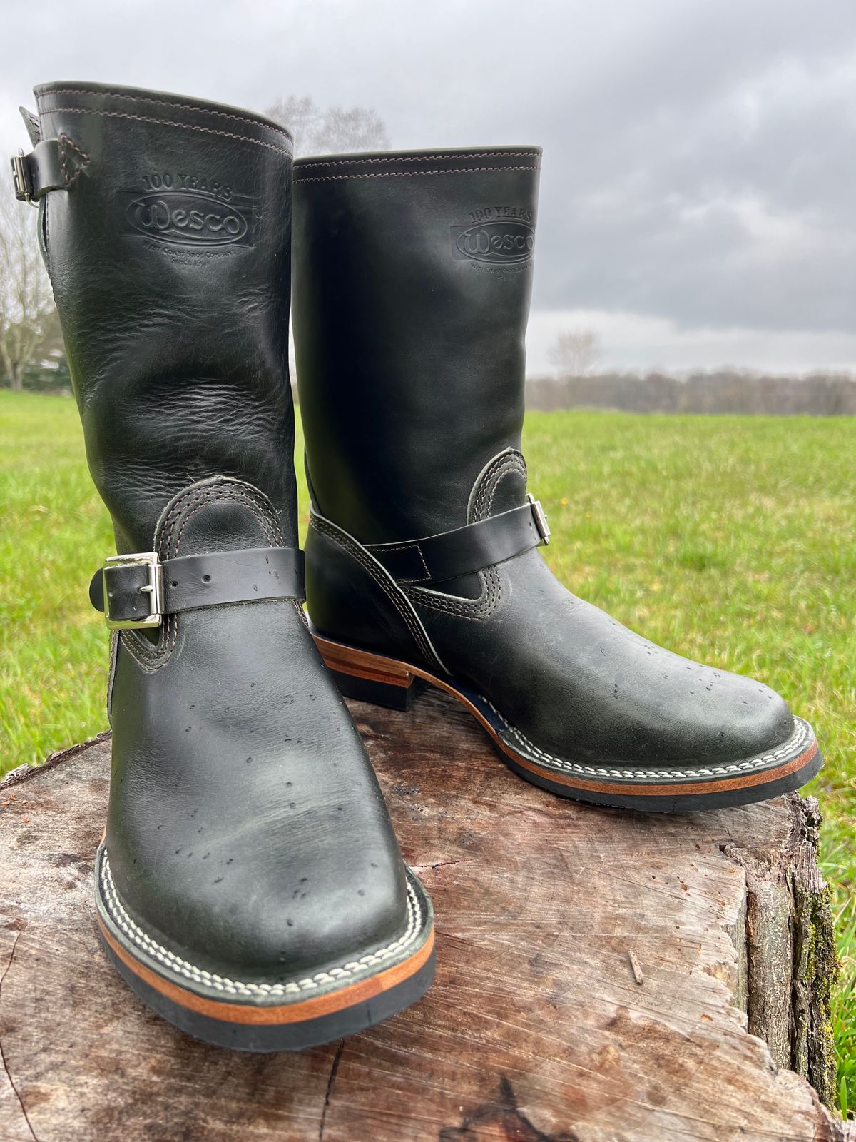 Photo by blackandbrownblues on April 10, 2024 of the Wesco Mister Lou in Maryam Petrolio Waxed Black Horsehide.