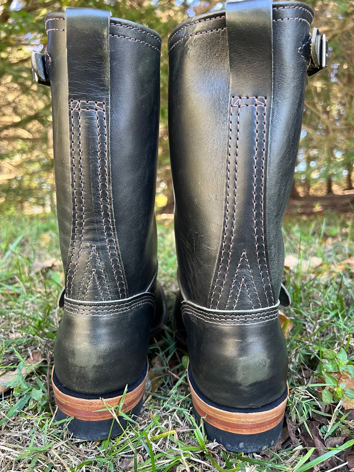 Photo by blackandbrownblues on October 1, 2025 of the Wesco Mister Lou in Maryam Petrolio Waxed Black Horsehide.