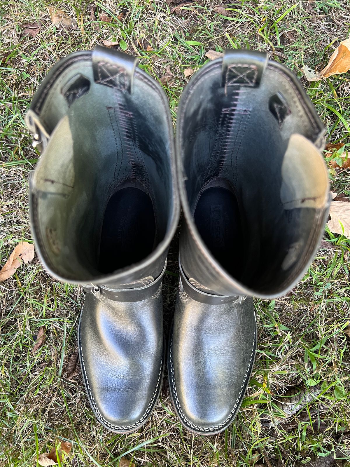 Photo by blackandbrownblues on October 1, 2025 of the Wesco Mister Lou in Maryam Petrolio Waxed Black Horsehide.