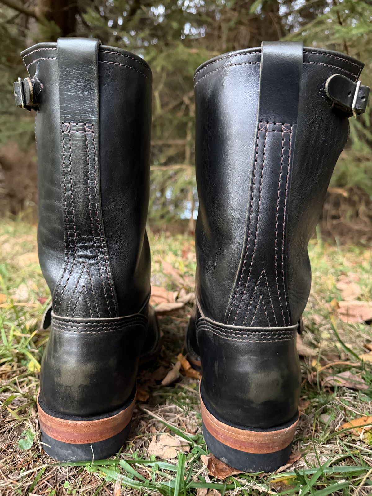 Photo by blackandbrownblues on November 5, 2025 of the Wesco Mister Lou in Maryam Petrolio Waxed Black Horsehide.