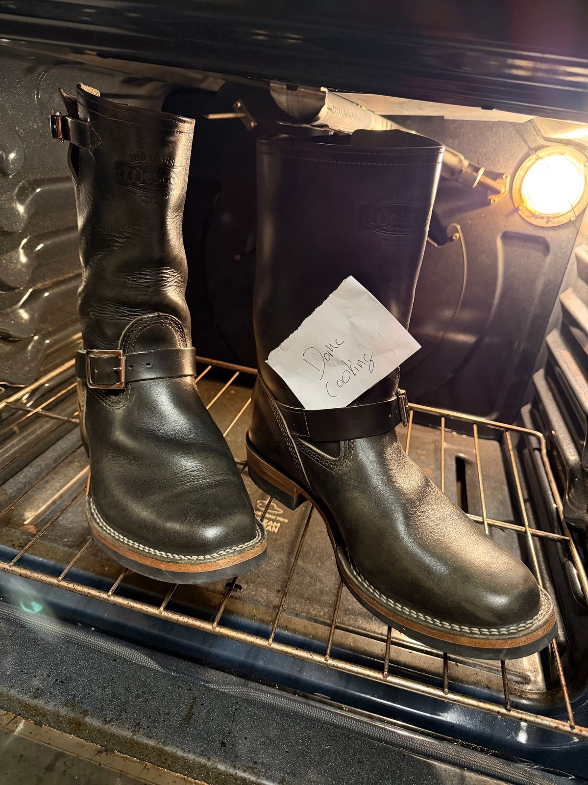 Photo by blackandbrownblues on November 5, 2025 of the Wesco Mister Lou in Maryam Petrolio Waxed Black Horsehide.