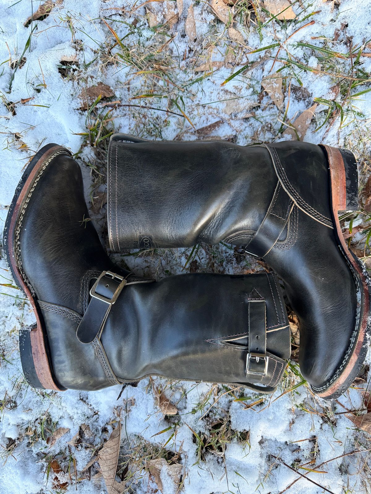 Photo by blackandbrownblues on December 4, 2025 of the Wesco Mister Lou in Maryam Petrolio Waxed Black Horsehide.