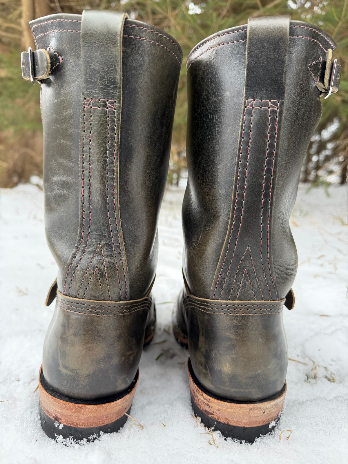 Photo by blackandbrownblues on January 3, 2026 of the Wesco Mister Lou in Maryam Petrolio Waxed Black Horsehide.