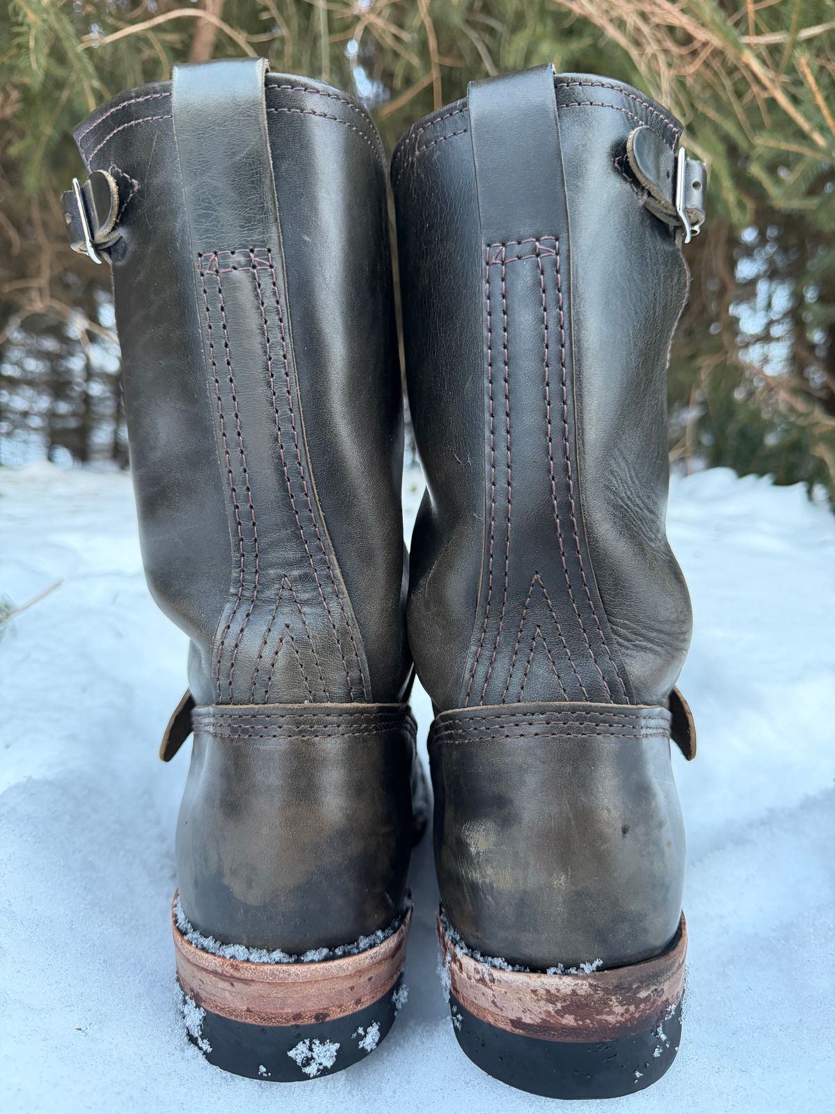 Photo by blackandbrownblues on February 5, 2026 of the Wesco Mister Lou in Maryam Petrolio Waxed Black Horsehide.